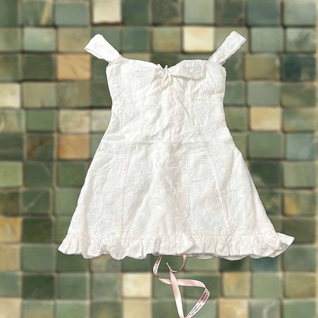 odessa white embroidered mini dress Women's Cotton White Embroidered Dress