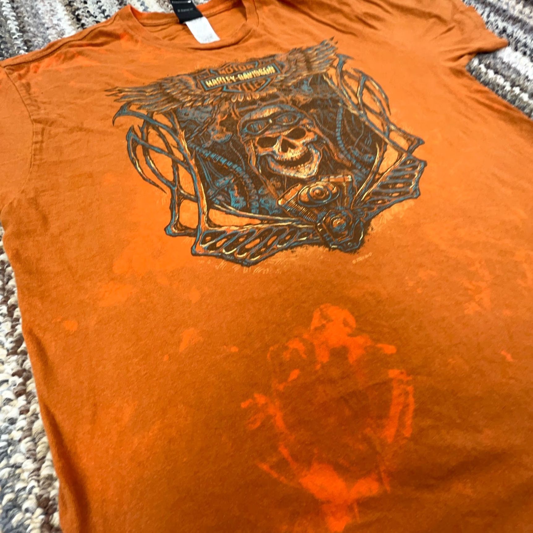 Harley Davidson Harley-Davidson Shirt Men XL Orange Tee Faded Skull Wings 80s Retro Logo Graphic T-Shirt Size US XL / EU 56 / 4 - 6 Thumbnail