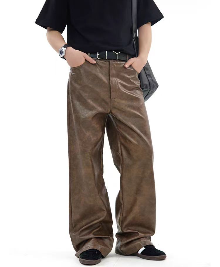 Outdoor retro fashion washed pu leather pants