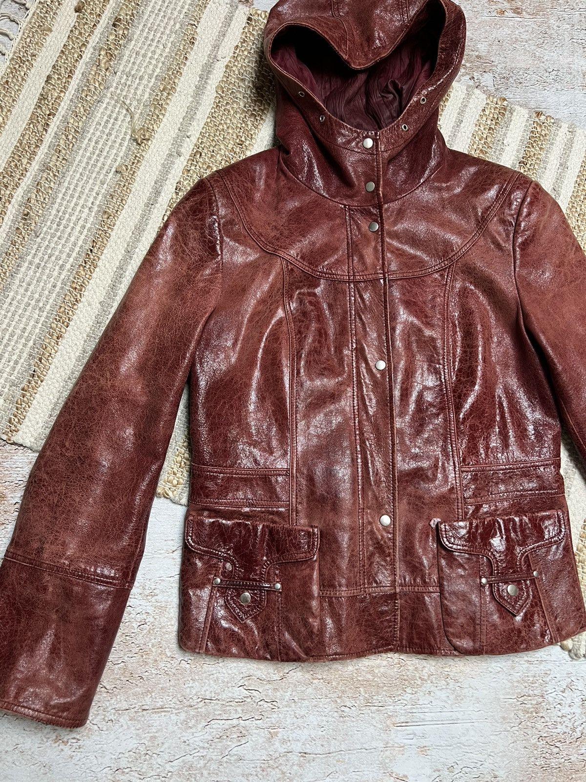 ジャケット・アウター 00s japanese label leather hoodie jacket 00s japanese label leather jacket hoodie レザージャケット