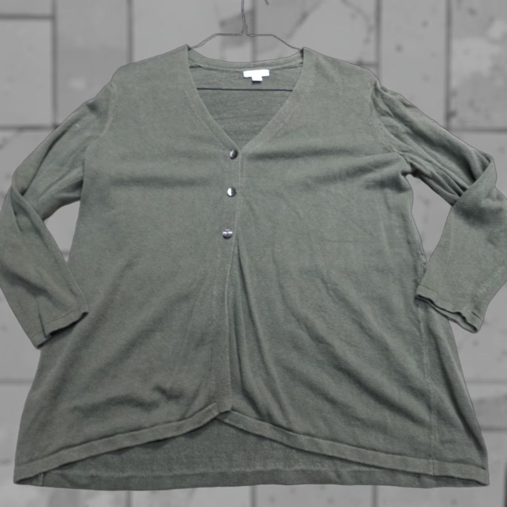 J. Jill J. Jill Cardigan Sweater Womens 1X Green Solid Linen Rayon Long Sleeve Knit Size XL / US 12-14 / IT 48-50 - 1 Thumbnail