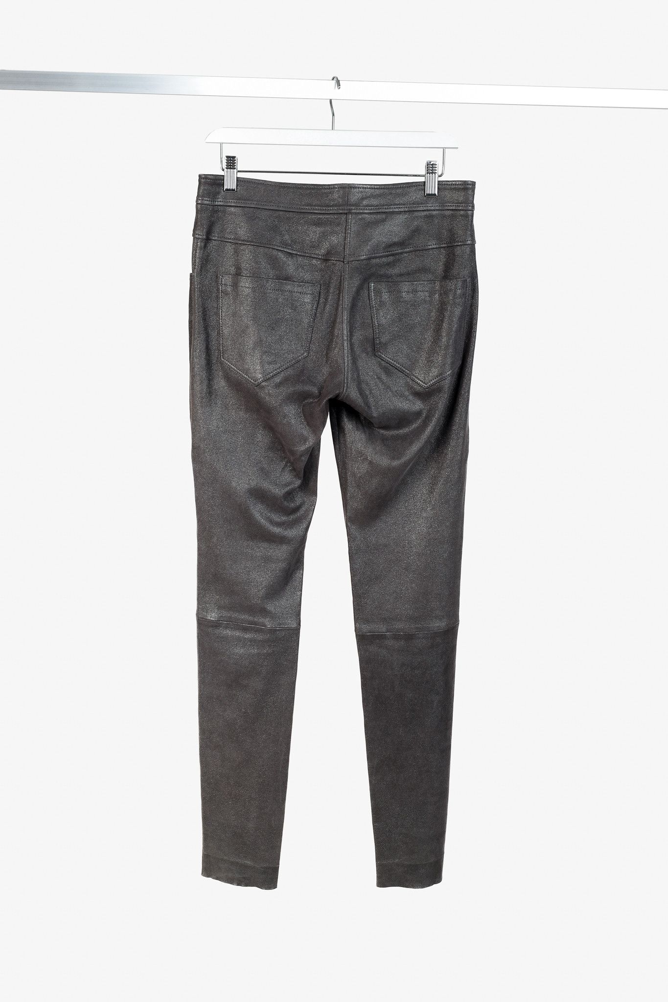Brunello Cucinelli Brunello Cucinelli AW/18 Lead Metallic Leather Skinny Pants Size 27" / US 4 / IT 40 - 2 Thumbnail