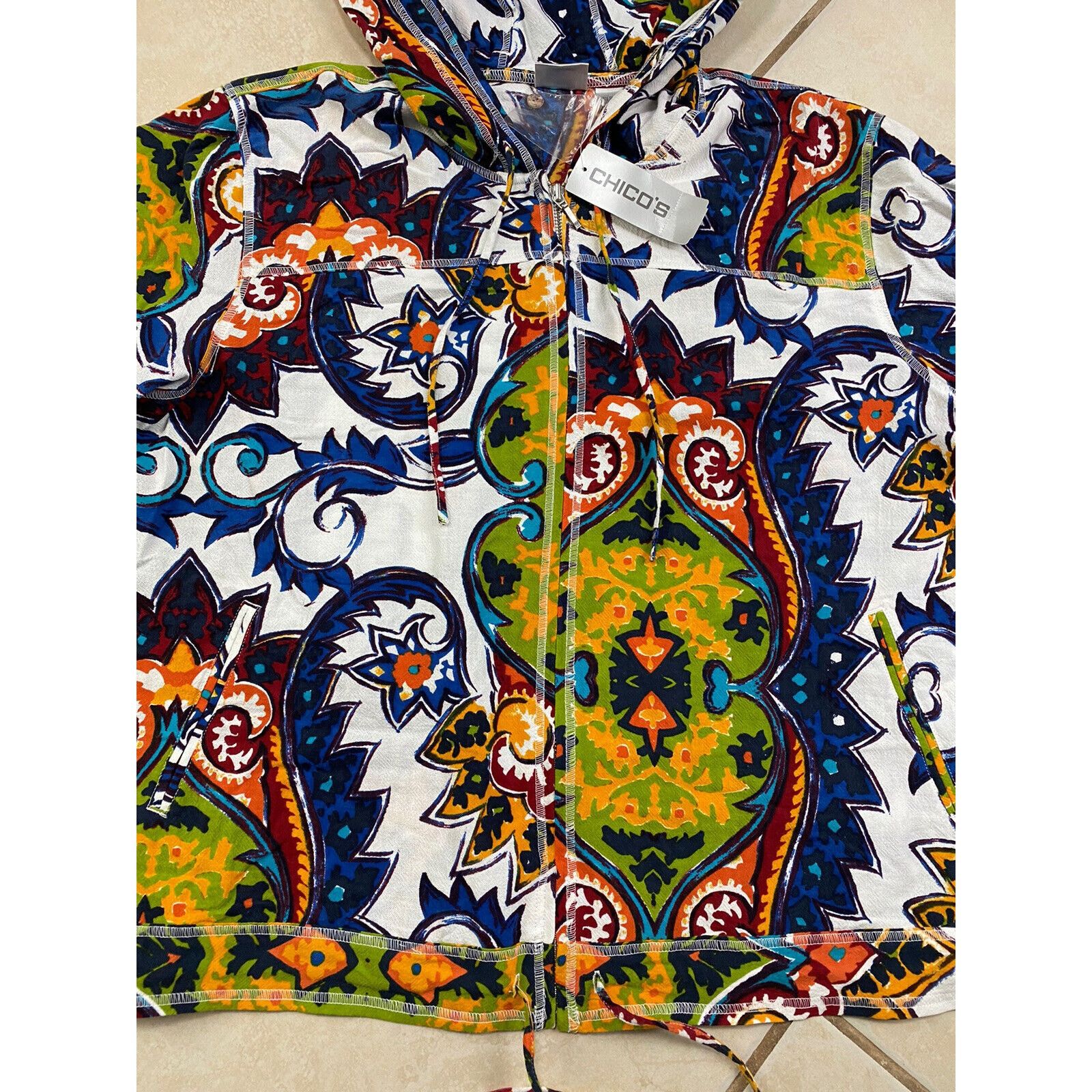 Chicos NWT Chico's Lightweight Paisley Hoodie 3/4 Tab Sleeve Zip Size XL / US 12-14 / IT 48-50 - 5 Thumbnail