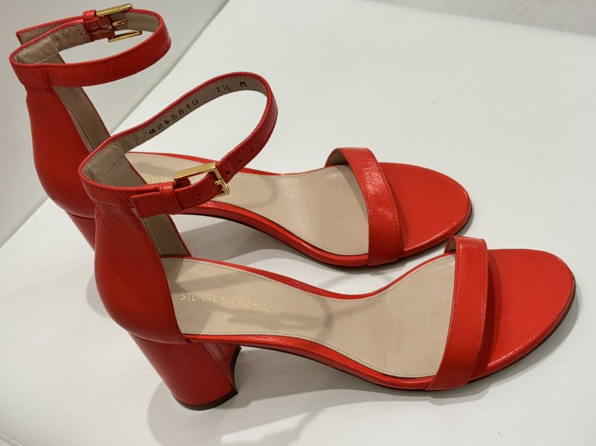 Stuart Weitzman Stuart Weitzman Red Leather Strappy Block Sandals Buckle Size US 7.5 / IT 37.5 - 4 Thumbnail
