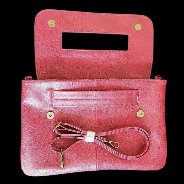 Other Red Faux Leather Foldover Clutch/Shoulder Bag With Magnetic Size ONE SIZE - 5 Thumbnail