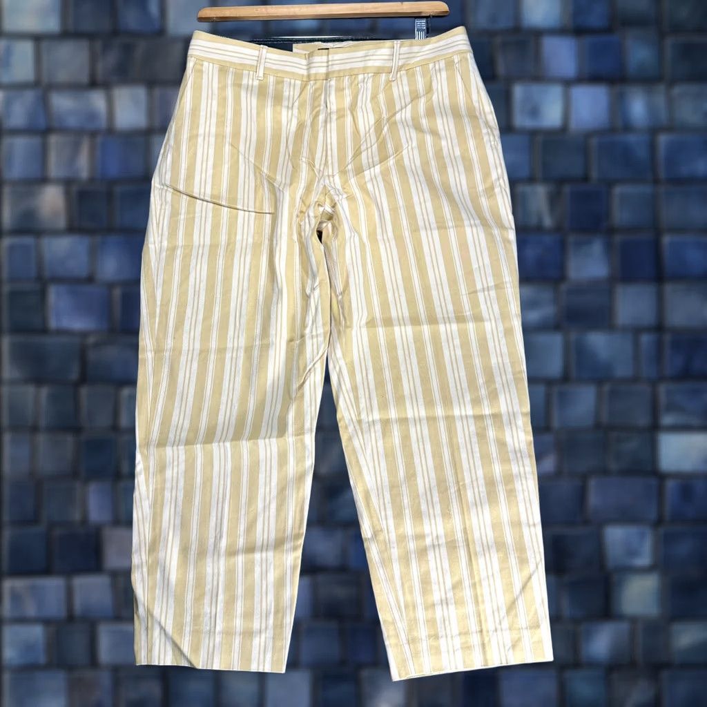 Club Monaco Club Monaco Pants Womens 12 Matie Slim Crop Yellow Stripe Cotton Elastane Slim Fit Straight Leg Stripe Pattern Vintage: No Women Size 12 Size 34" / US 12 / IT 48 - 1 Thumbnail