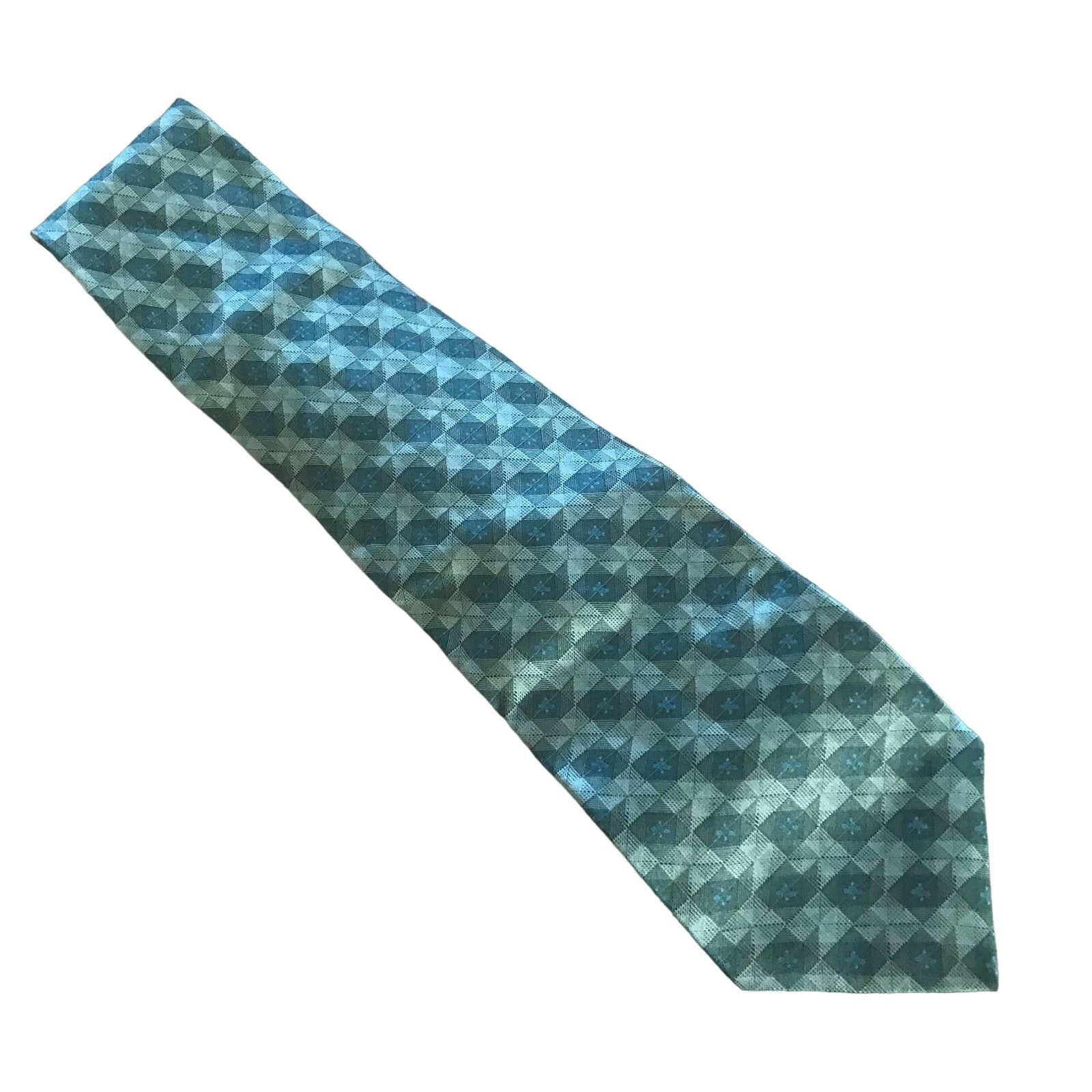 Bill Blass Vintage 1980s Bill Blass Green Checked Silk Tie Size ONE SIZE - 2 Thumbnail
