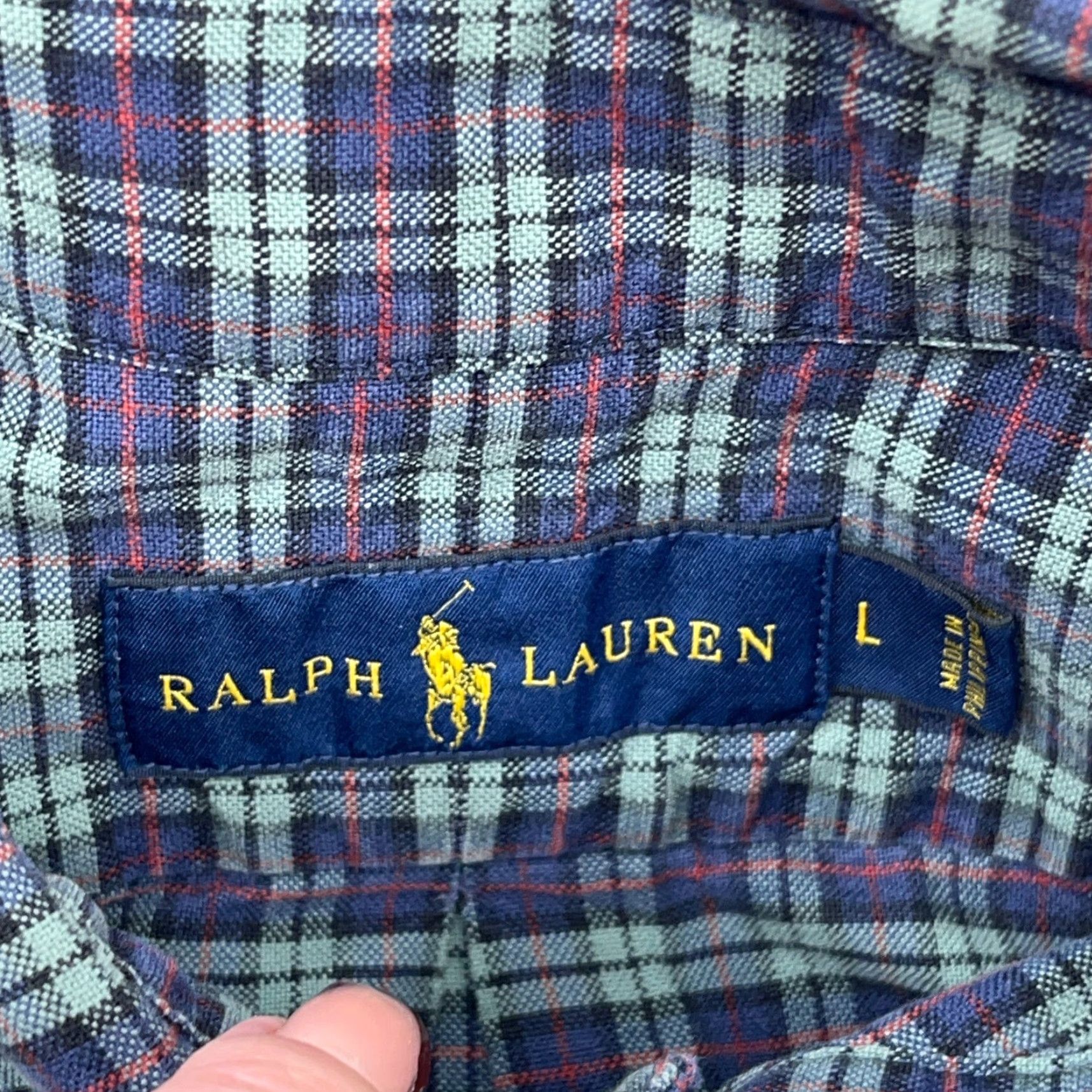Ralph Lauren VINTAGE Ralph Lauren Shirt Men Large Blue Red Button Up Oxford Cloth Tartan Plaid OCBD - 90s Inspired, Preppy Mens Clothing Size US L / EU 52-54 / 3 - 4 Thumbnail
