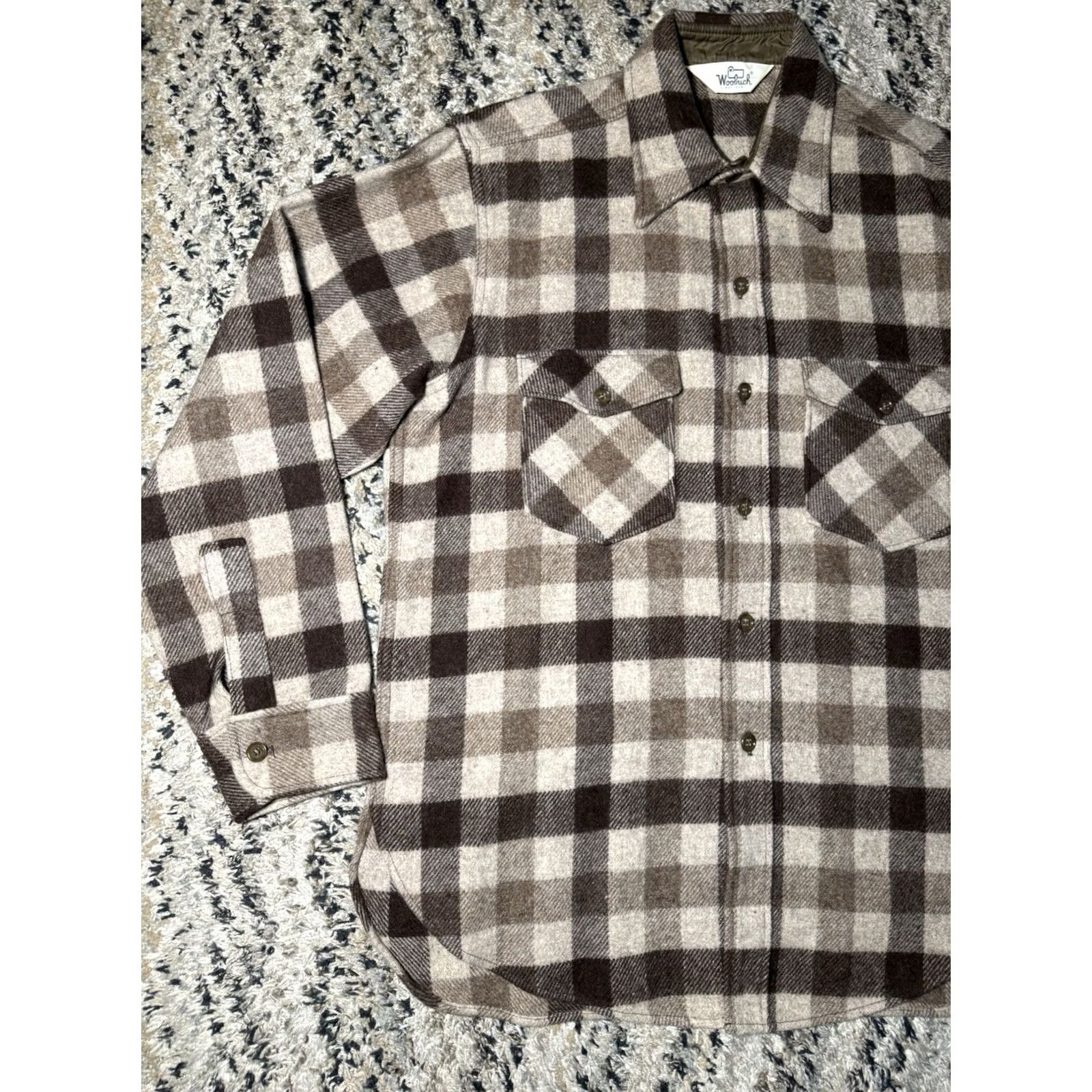 Vintage VINTAGE Woolrich Lumberjack Buffalo Plaid Button-Up Shirt Shacket Large Brown Tan 70s Mens L Size US L / EU 52-54 / 3 - 3 Thumbnail