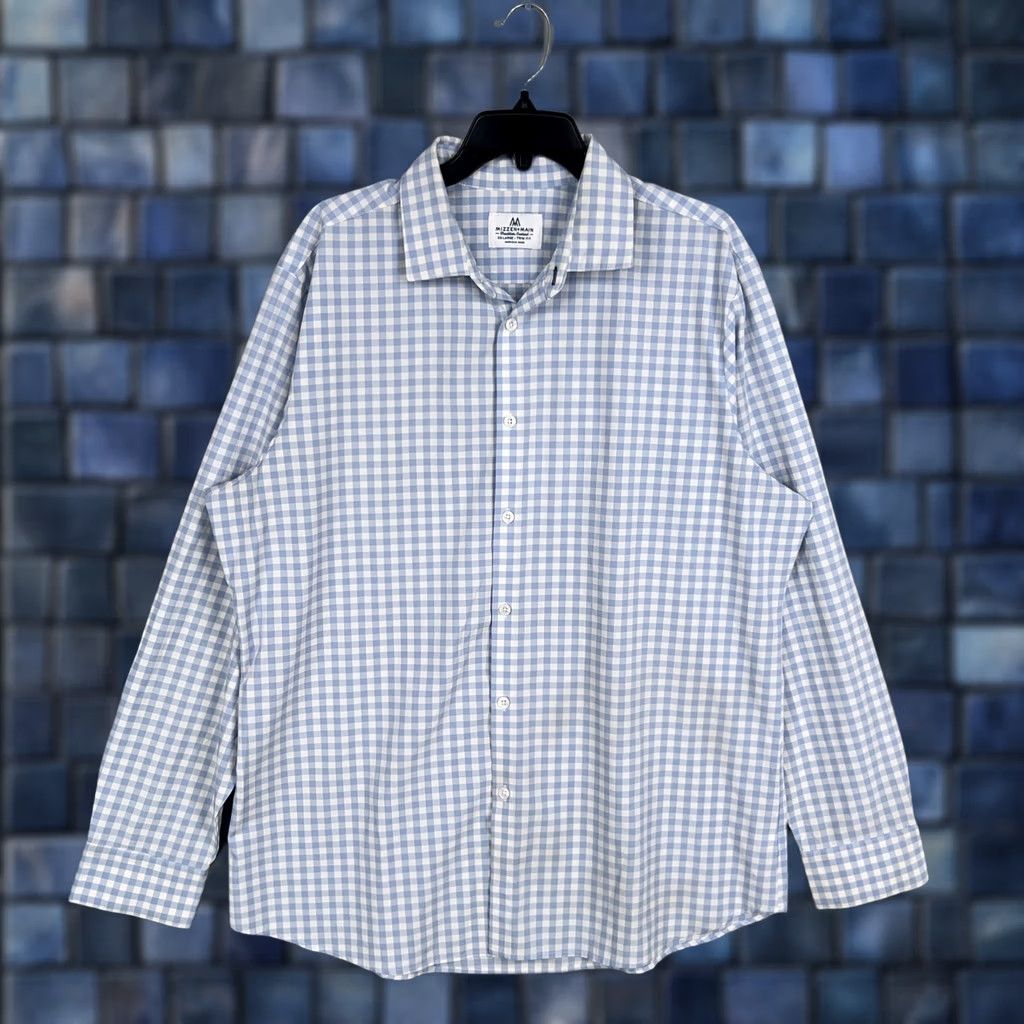 Mizzen+Main Mizzen Main Shirt Mens 2XL Blue White Gingham Stretch Trim Fit Button Up Preppy Size US XXL / EU 58 / 5 - 1 Thumbnail