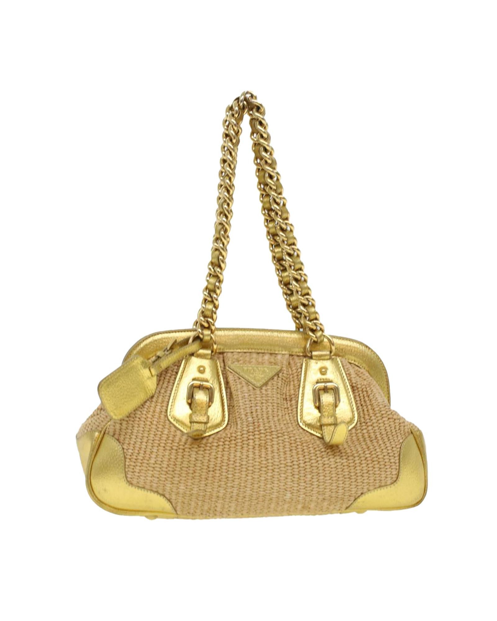 image of Prada Beige Leather Chain Shoulder Bag - Authentic, Women's