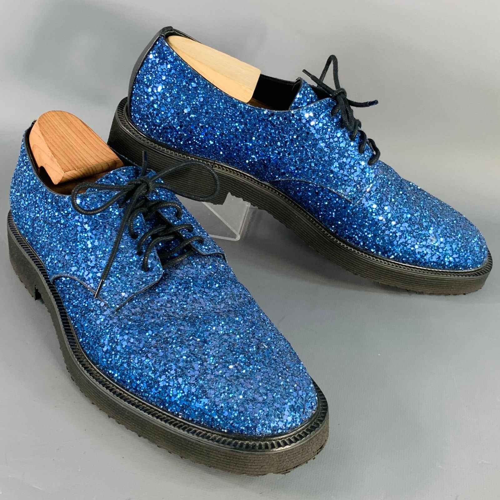 Giuseppe Zanotti GIUSEPPE ZANOTTI Blue Glitter Leather Derby Lace-Up Shoes Size US 11 / EU 44 - 1 Thumbnail