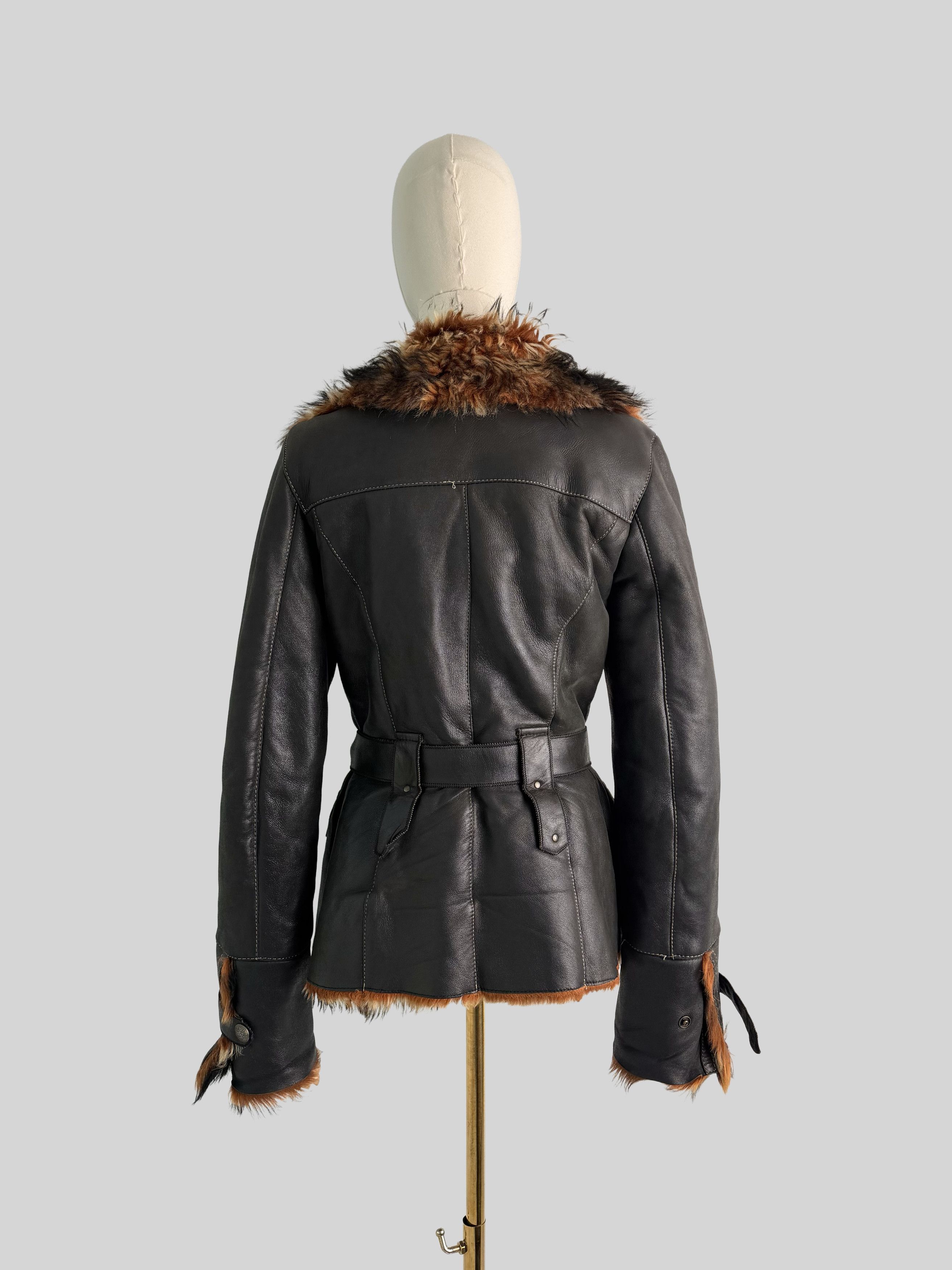 Vintage Vintage Sheepskin Jacket Belted Y2K Moto Biker Coat (ET1) Size S / US 4 / IT 40 - 4 Thumbnail