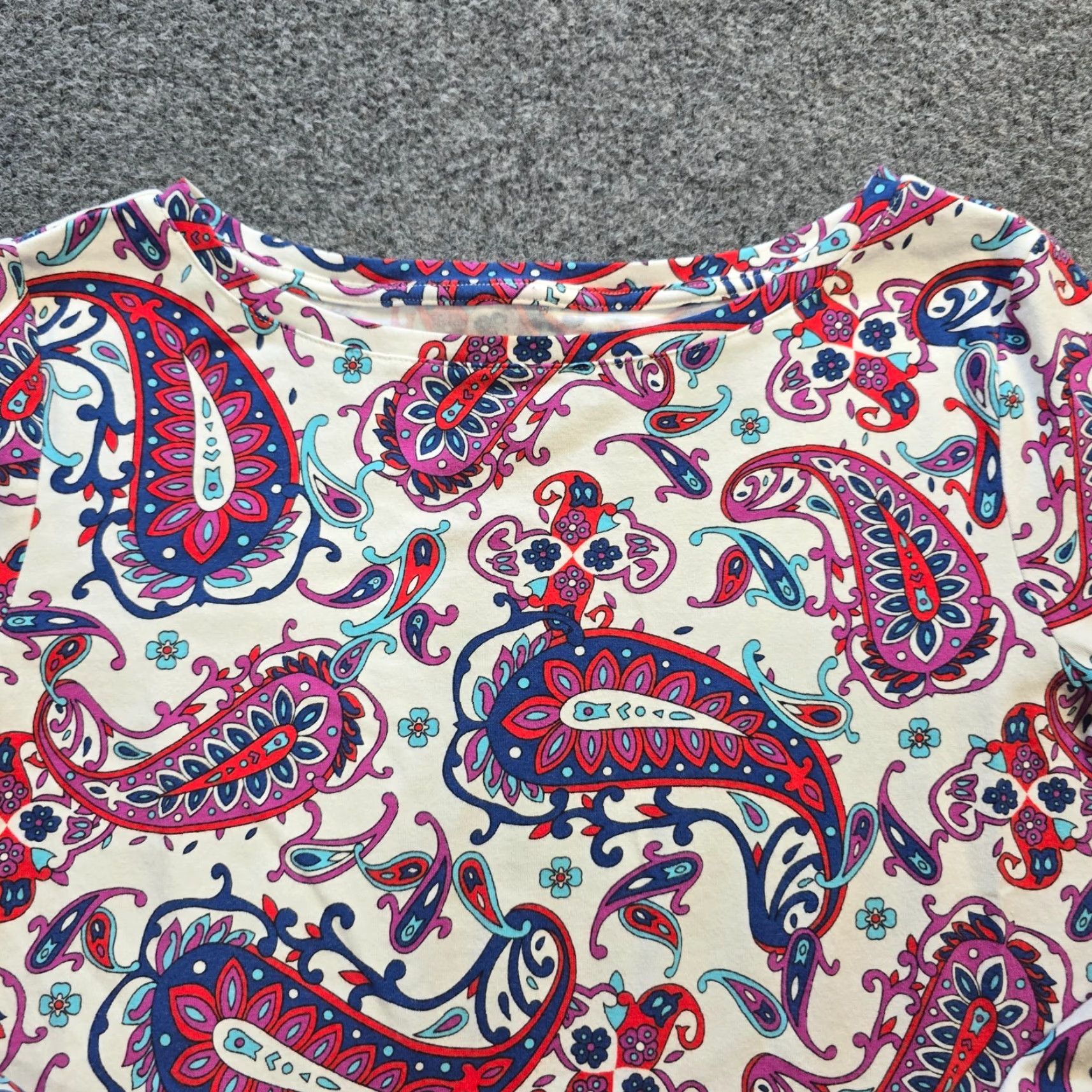 Talbots Talbots Top Womens Size Small White Pink Paisley Boat Neck Stretch Casual Preppy Shirt Size S / US 4 / IT 40 - 2 Thumbnail