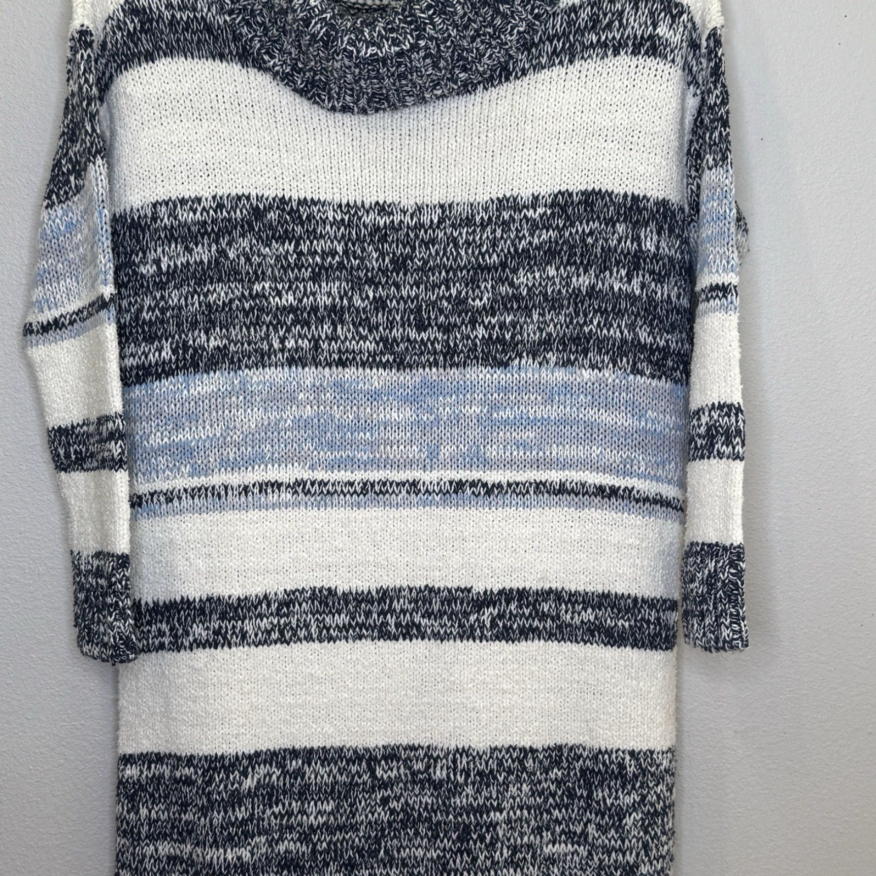 Free People VINTAGE Free People Beach Womens Sweater Dress L Blue Stripe Cowl Neck Side Slits Long Sleeve Size L / US 10 / IT 46 - 3 Thumbnail
