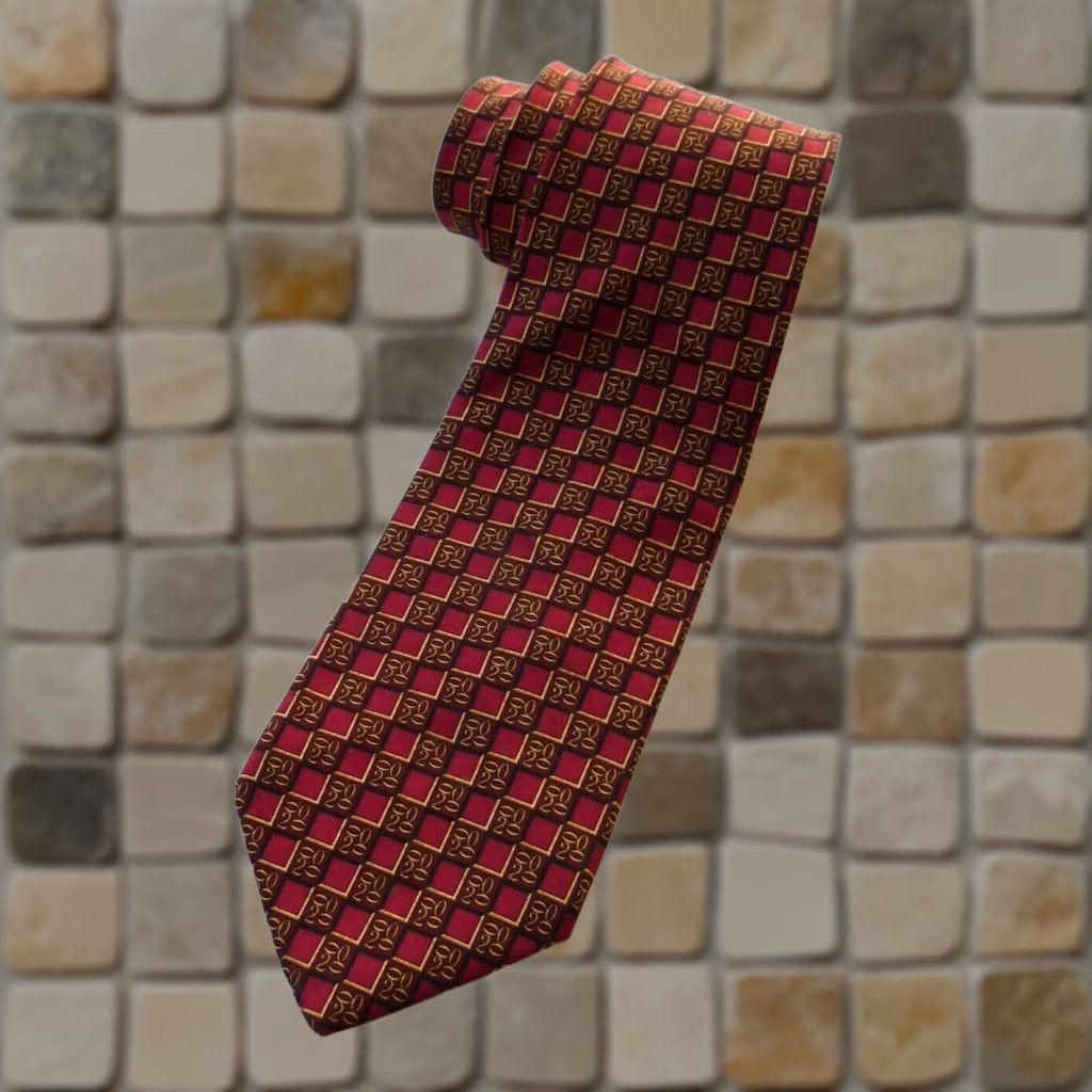 Brooks Brothers Brooks Brothers Makers Men's Silk Tie Handmade in USA Geometric Red 57"-60" Classic Length 3.75" Width Mens Silk Tie Size ONE SIZE - 1 Thumbnail