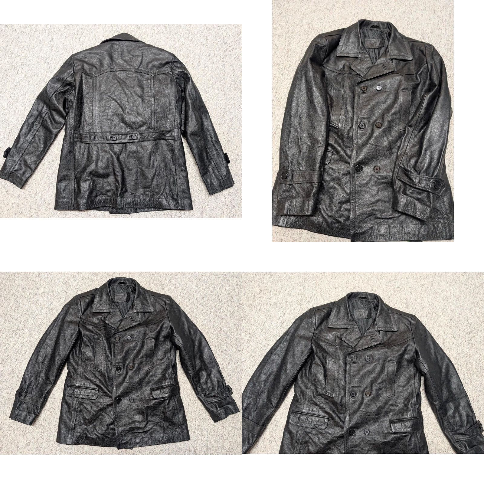 Doublet VINTAGE WESTERN Pea Coat Leather 44 Chest 24.5" Cowhide Black Tall LONG Mens 1990s Cowboy Size US L / EU 52-54 / 3 - 8 Thumbnail