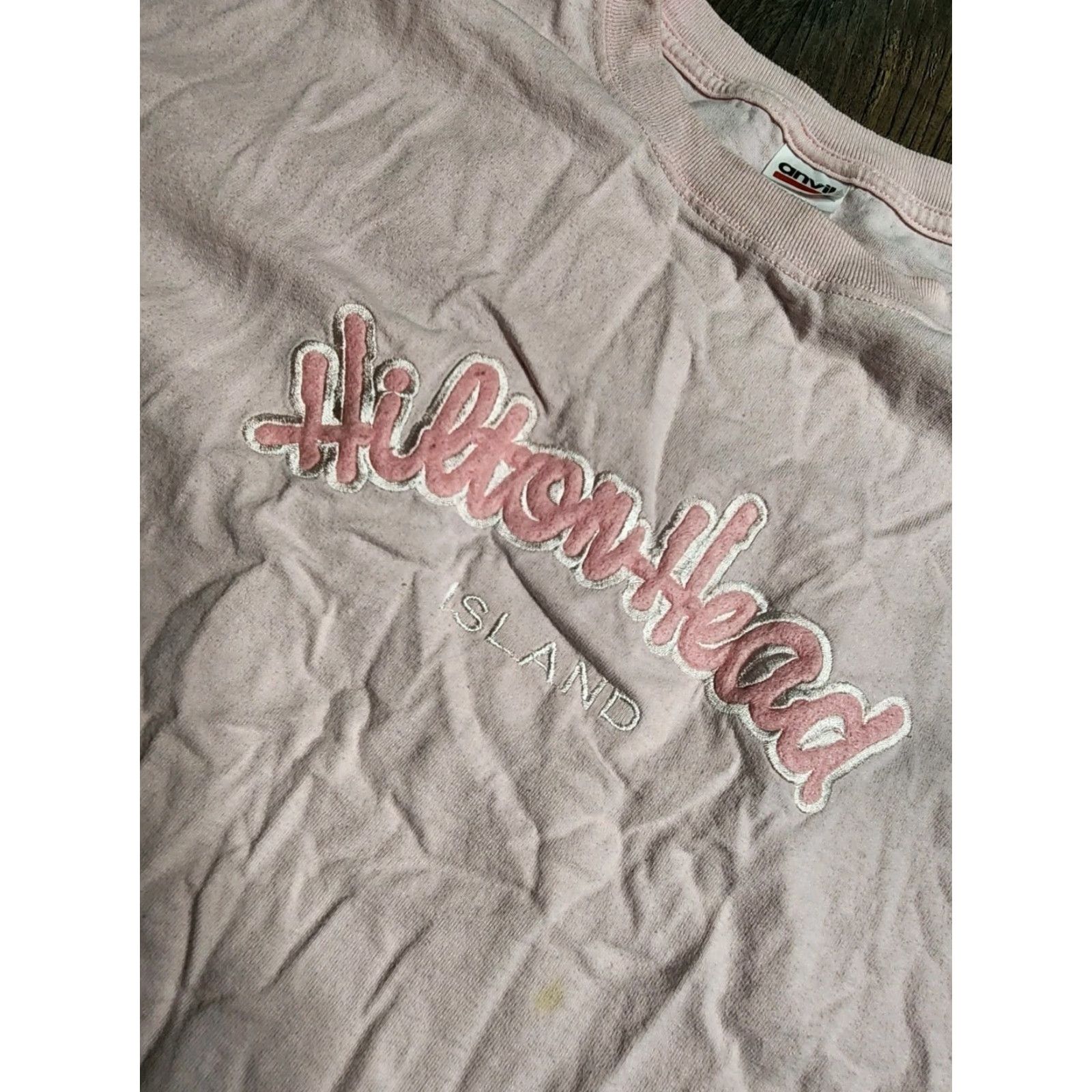 Anvil VINTAGE Anvil 90s T-Shirt 2XL Pink Embroidered Hilton Head Island Souvenir Distressed Mens Size US XXL / EU 58 / 5 - 4 Thumbnail