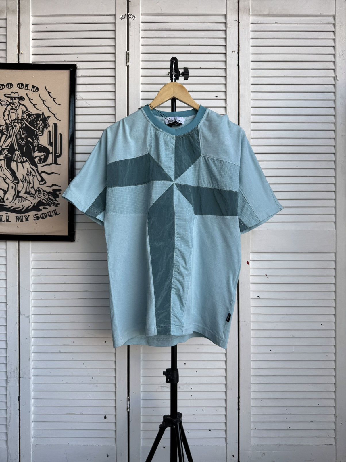 Stone Island Stone Island Nylon Metal Compass Big Logo Aqua Tee Shirt Size US S / EU 44-46 / 1 - 1 Thumbnail