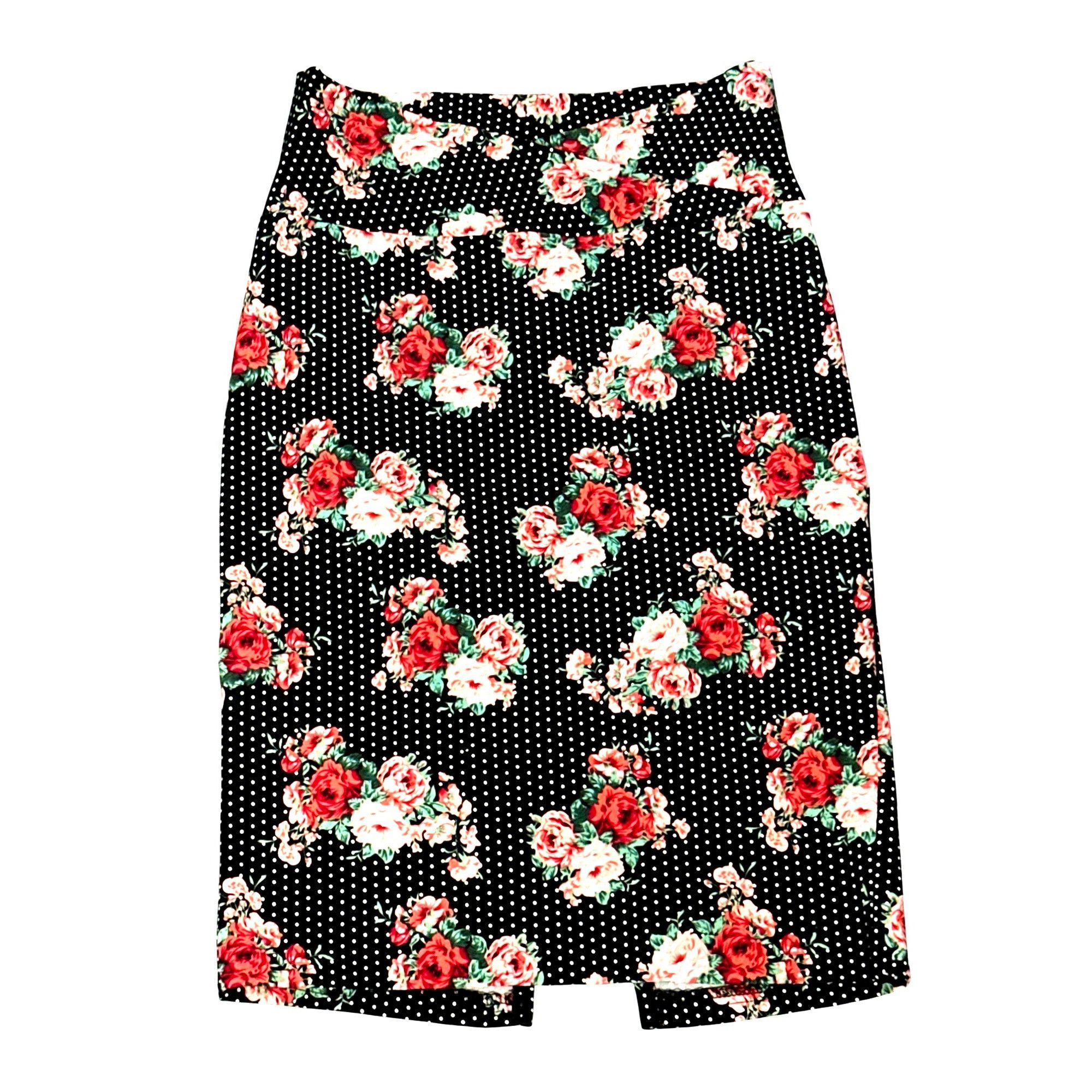 Other ABN Floral Pencil Skirt M Black White Dot High Waist Stretch Size 27" / US 4 / IT 40 - 10 Thumbnail