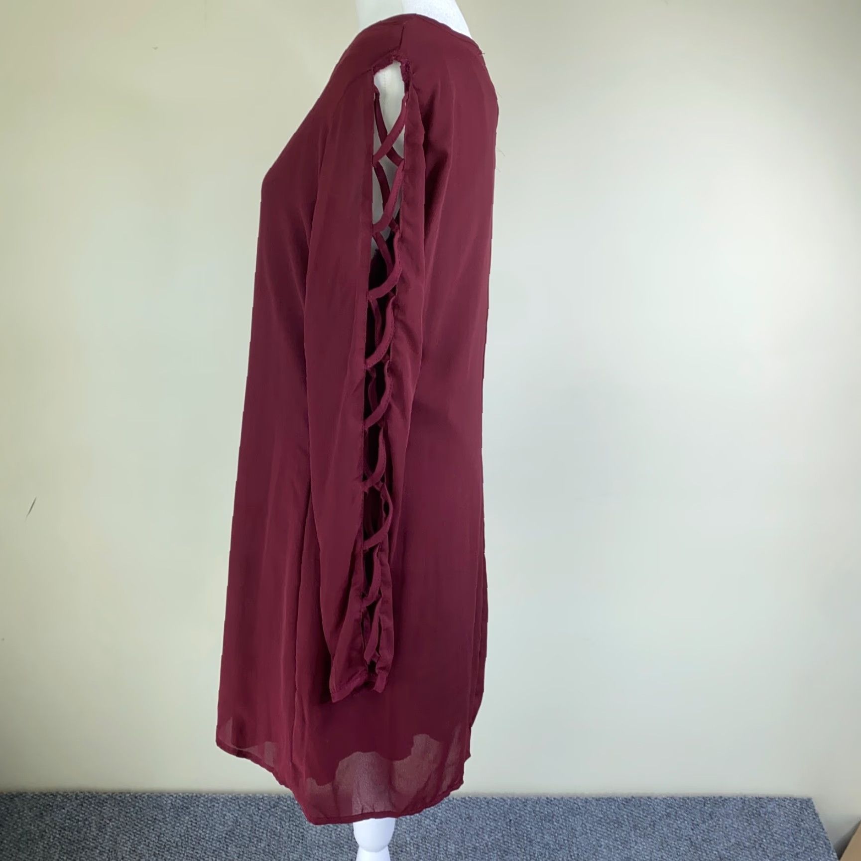 Vintage Liberty Love Womens Mini Dress Medium Maroon Long Sleeve Lined Size M / US 6-8 / IT 42-44 - 6 Thumbnail
