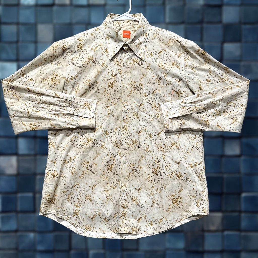 Vintage Hugo Boss Shirt Mens Large Ivory/Gold Paisley Geometric Button Up Long Sleeve Size US L / EU 52-54 / 3 - 1 Thumbnail