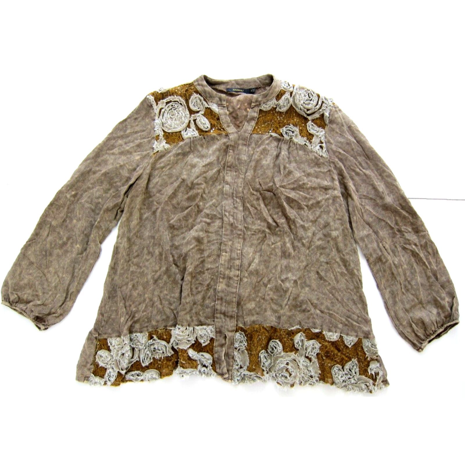 Vintage Radzoli 100% Rayon Brown Long Sleeve Floral Tunic Peasant Blouse Top Woman XL Size XL / US 12-14 / IT 48-50 - 8 Thumbnail