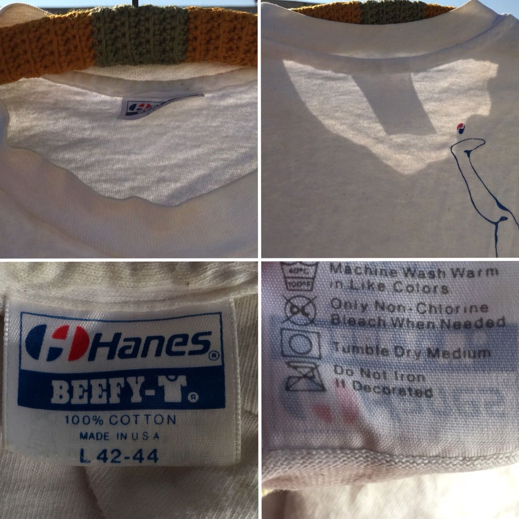 Hanes VINTAGE Hanes FOOTBAG CO Quality Footbags T-Shirt L USA 80s 90s Mens White Graphic Tee Short Sleeve 100% Cotton Size US L / EU 52-54 / 3 - 4 Thumbnail