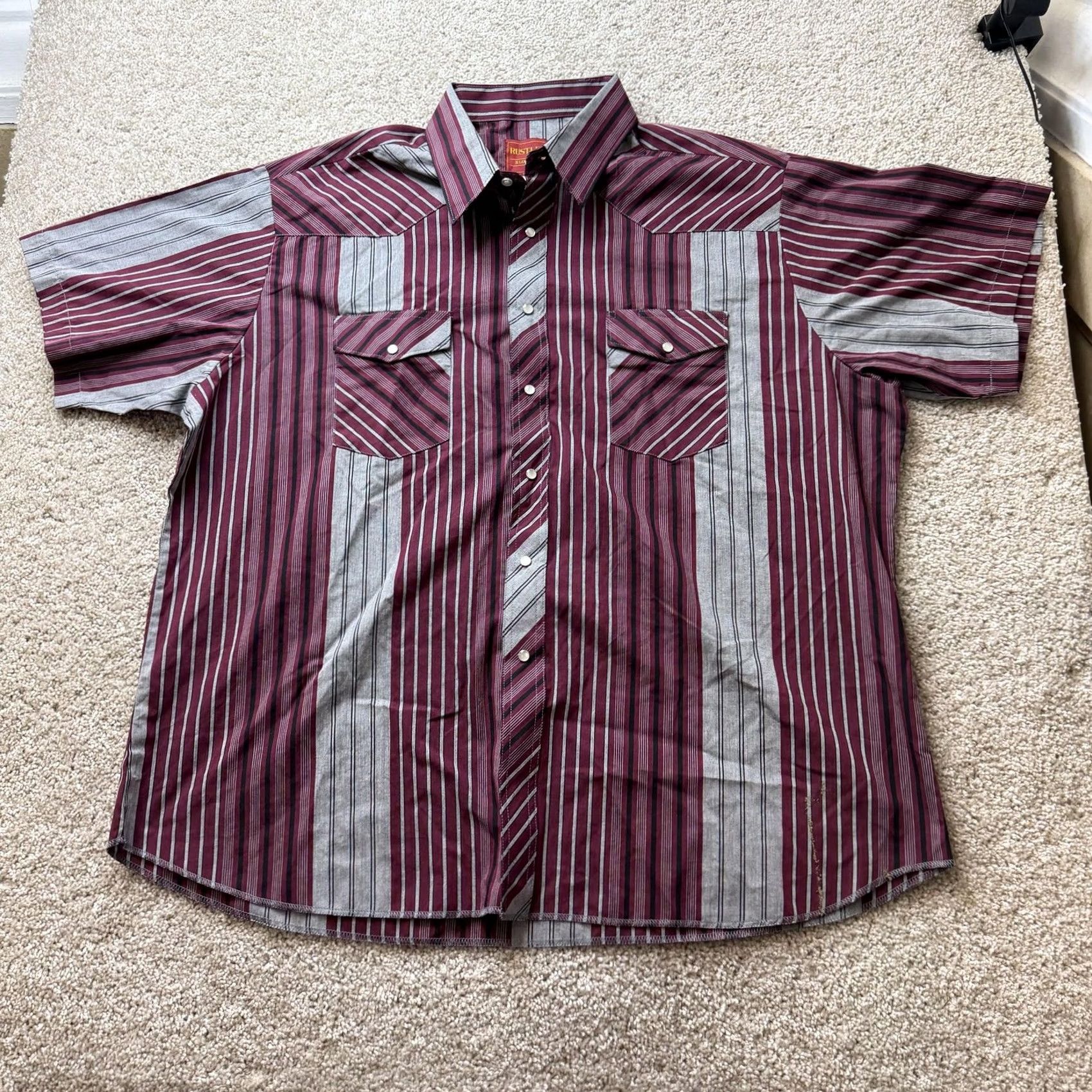 Vintage Rustler Shirt Mens 2XL Red Striped Short Sleeve Western Pearl Snap Button Up Shirt Size US XXL / EU 58 / 5 - 4 Thumbnail