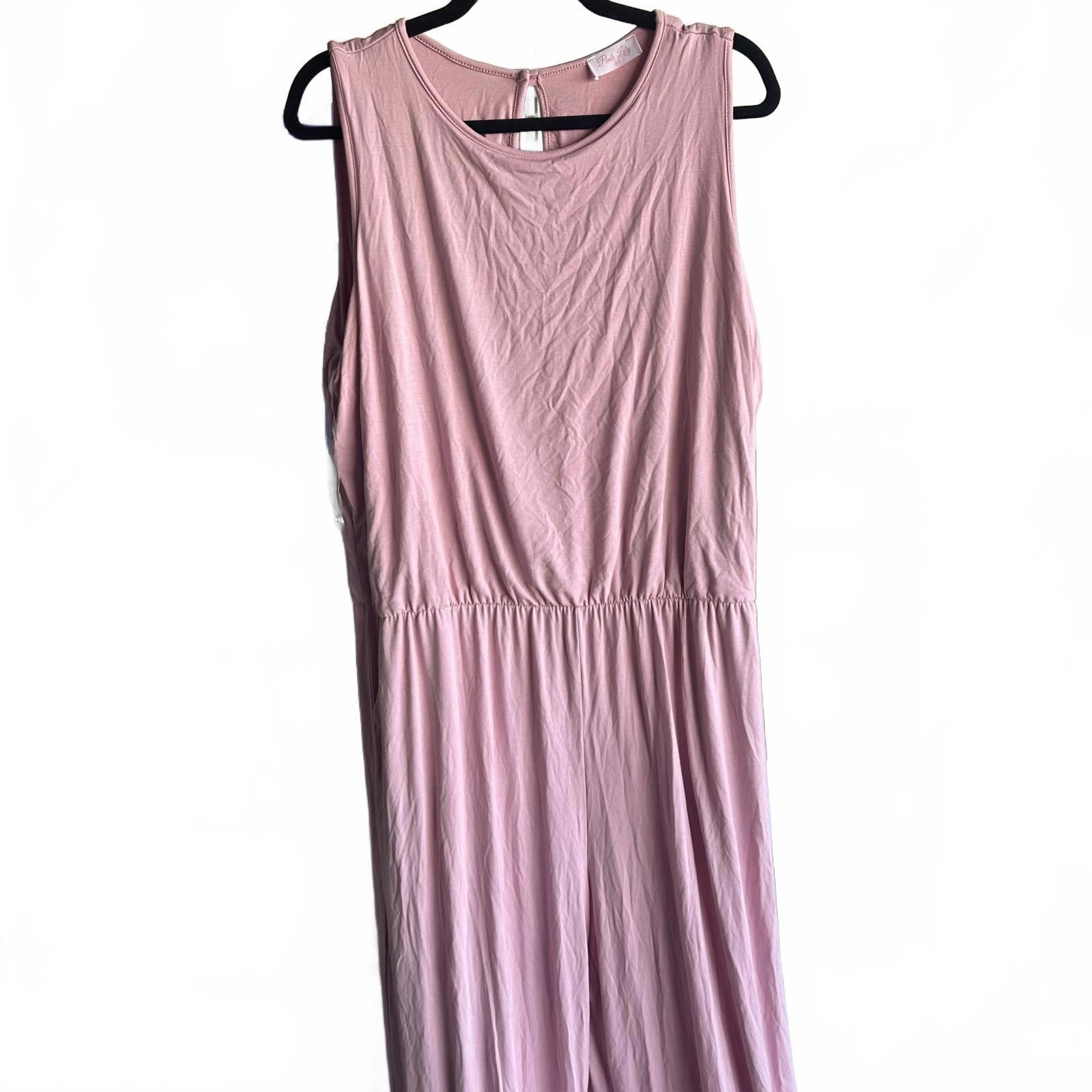 Designer Pink Lily Sleeveless Jumpsuit - Soft Blush Color Size 42" / US 20 - 2 Thumbnail