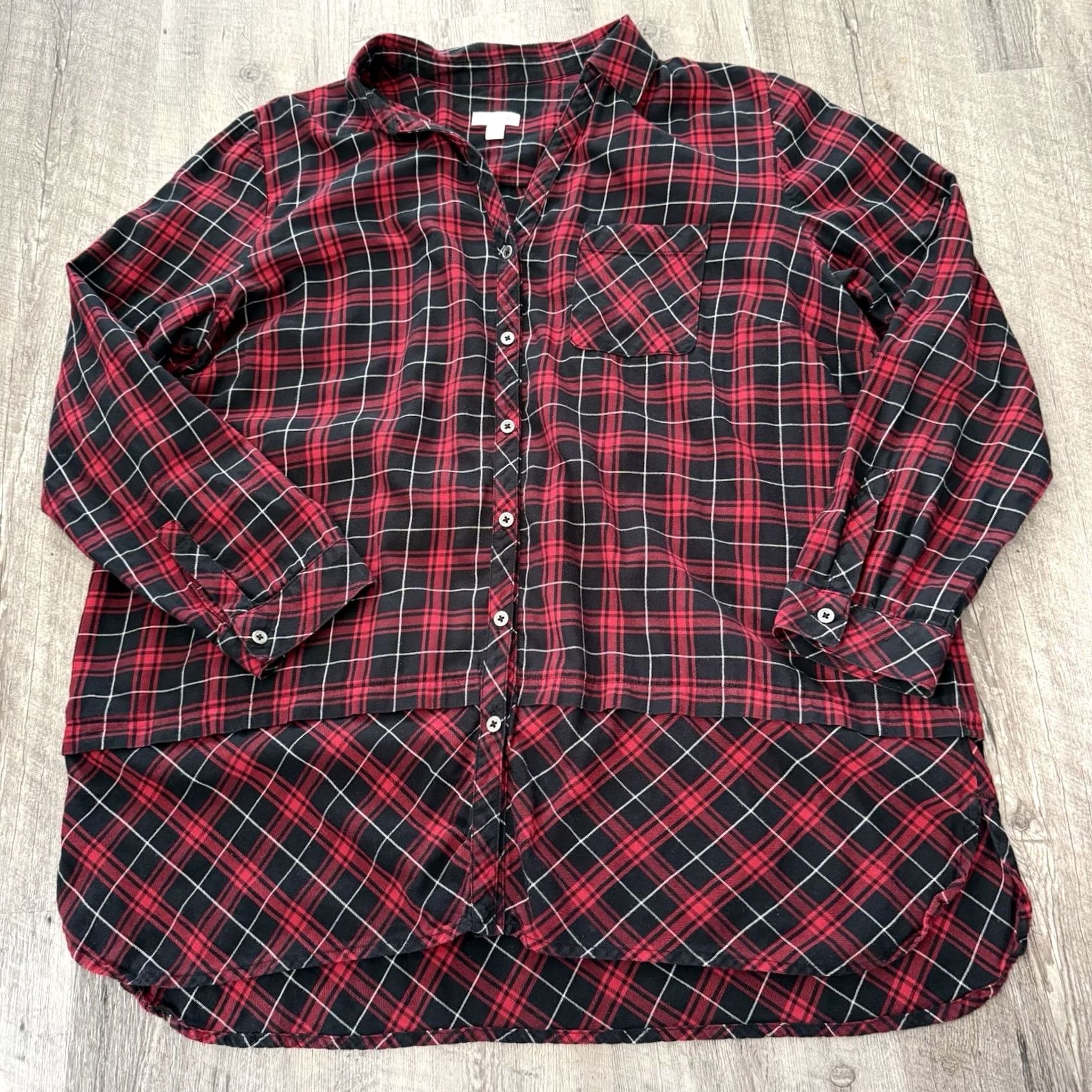 J. Jill J. Jill Plaid Flannel Tunic Shirt Red Black Button Up Sz XL Casual Size XL / US 12-14 / IT 48-50 - 7 Thumbnail