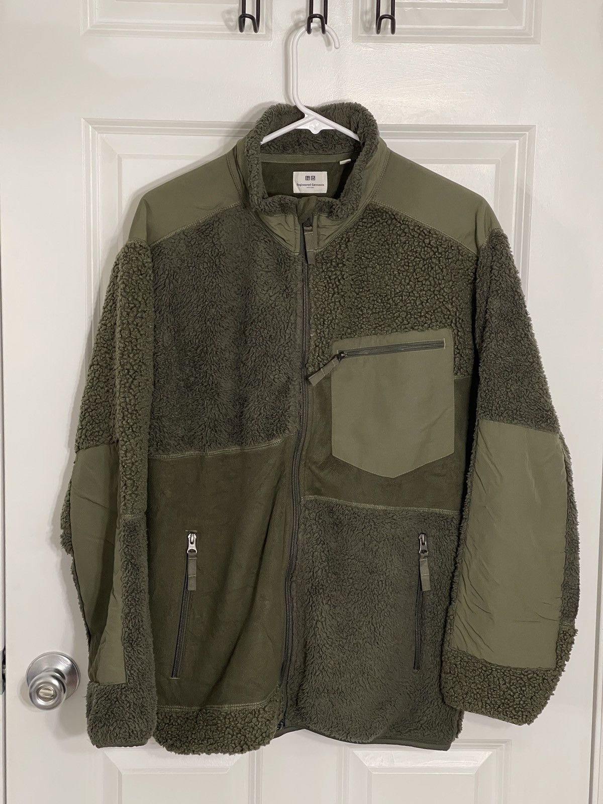 image of Engineered Garments Green Patchwork Sherpa Fleece, Men's (Size Large)
