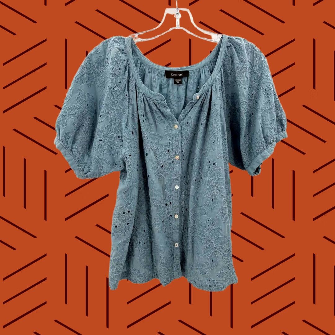 Vintage Karen Kane Blue Blouse Medium Size M / US 6-8 / IT 42-44 - 1 Thumbnail