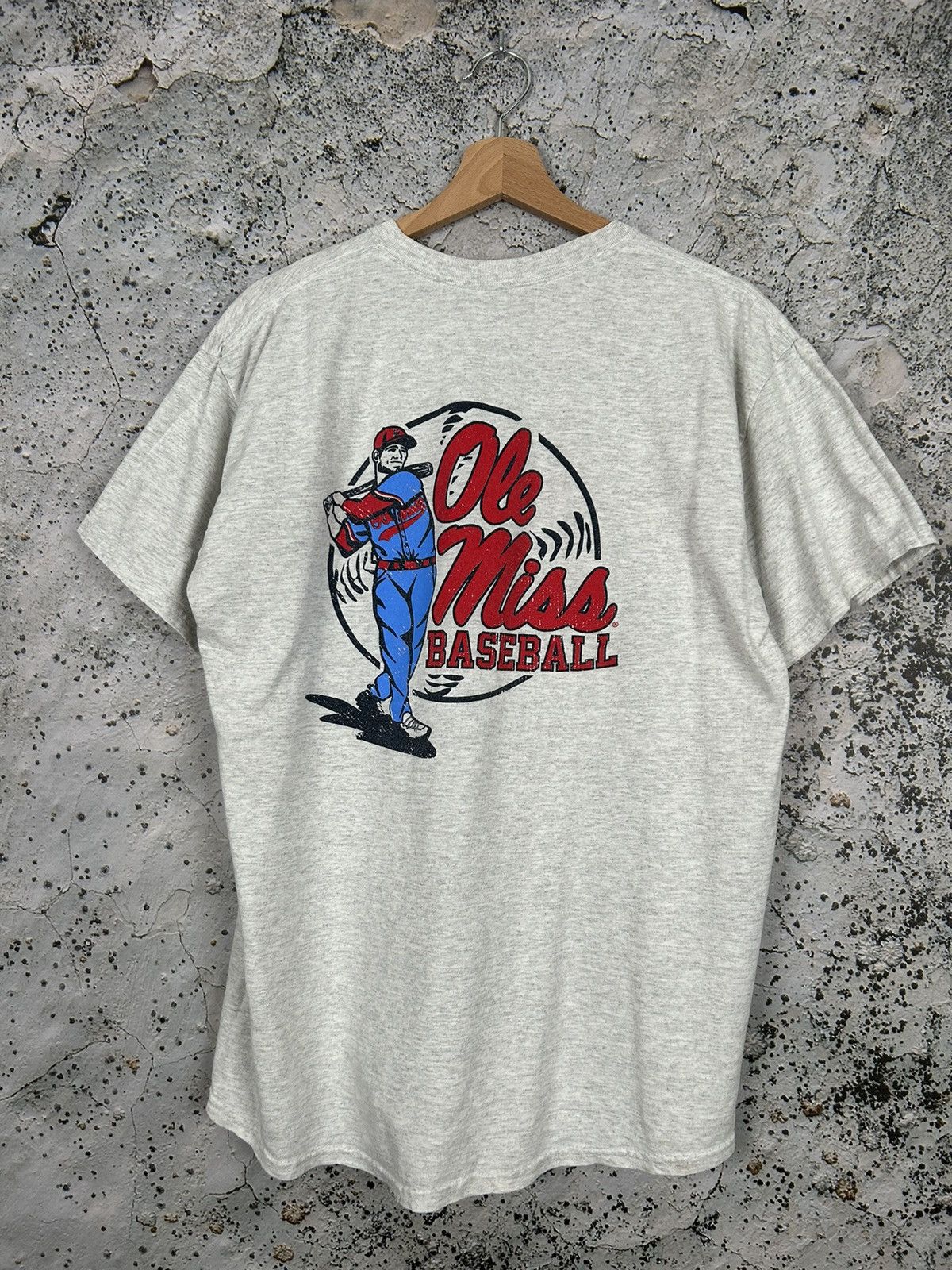 Pre-owned Mlb X Vintage Mlb Ole Miss Baseball Graphic Tee Usa Sport 90's In Grey