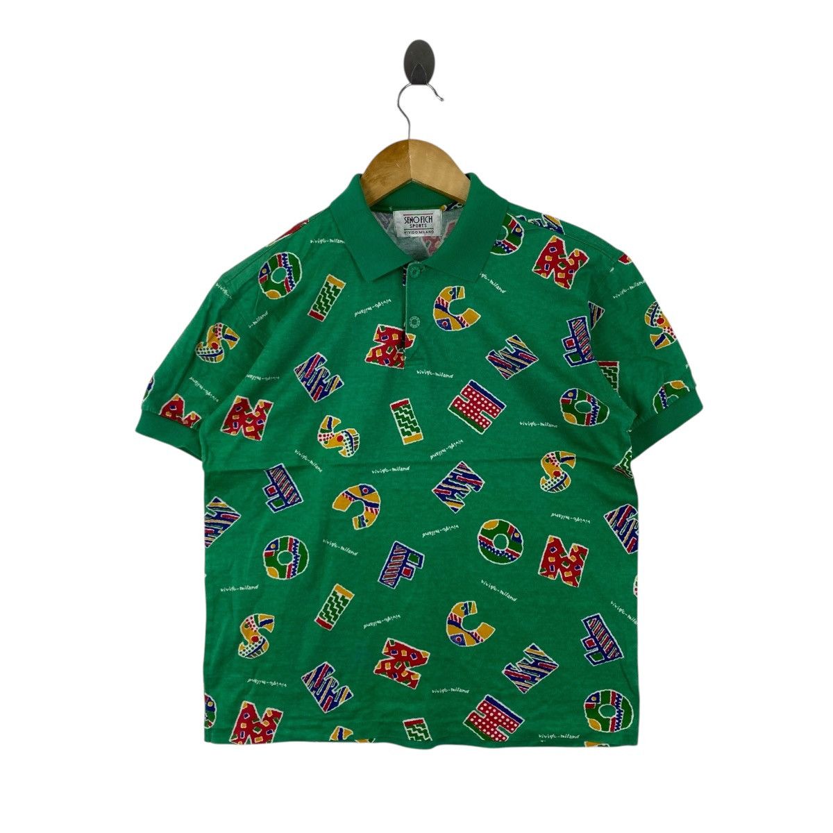 Vintage Vintage Seno Fich Milano Abstract Green Polo Shirt L 90s Size US L / EU 52-54 / 3 - 1 Thumbnail