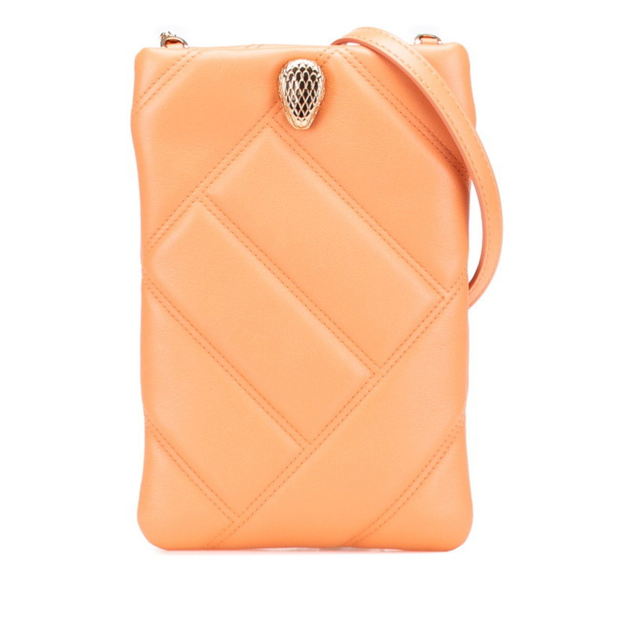 BVLGARI Serpenti Cabochon Phone Case Crossbody Mini Shoulder Bag Salmon Pink Leather Women's