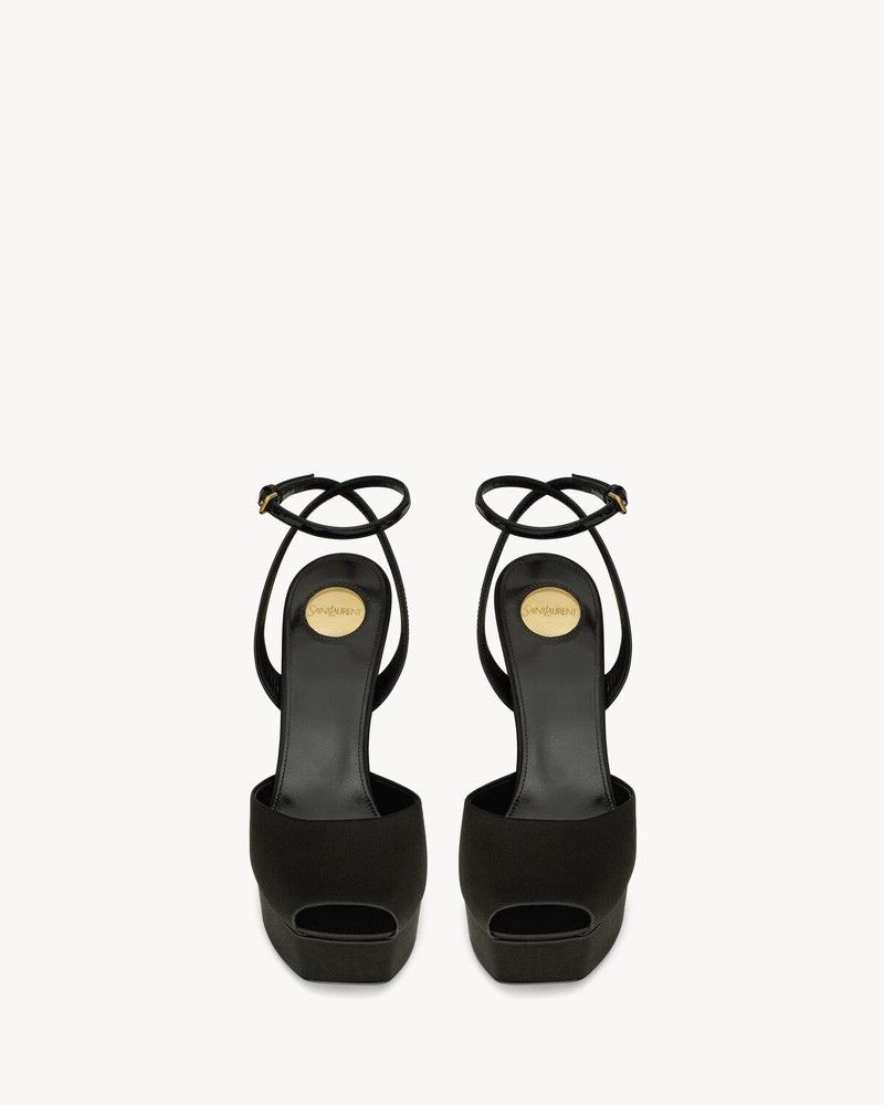 Saint Laurent Paris o1bcso1str0226 La Scandale Platform Sandals in Black Size US 10 / IT 40 - 3 Thumbnail