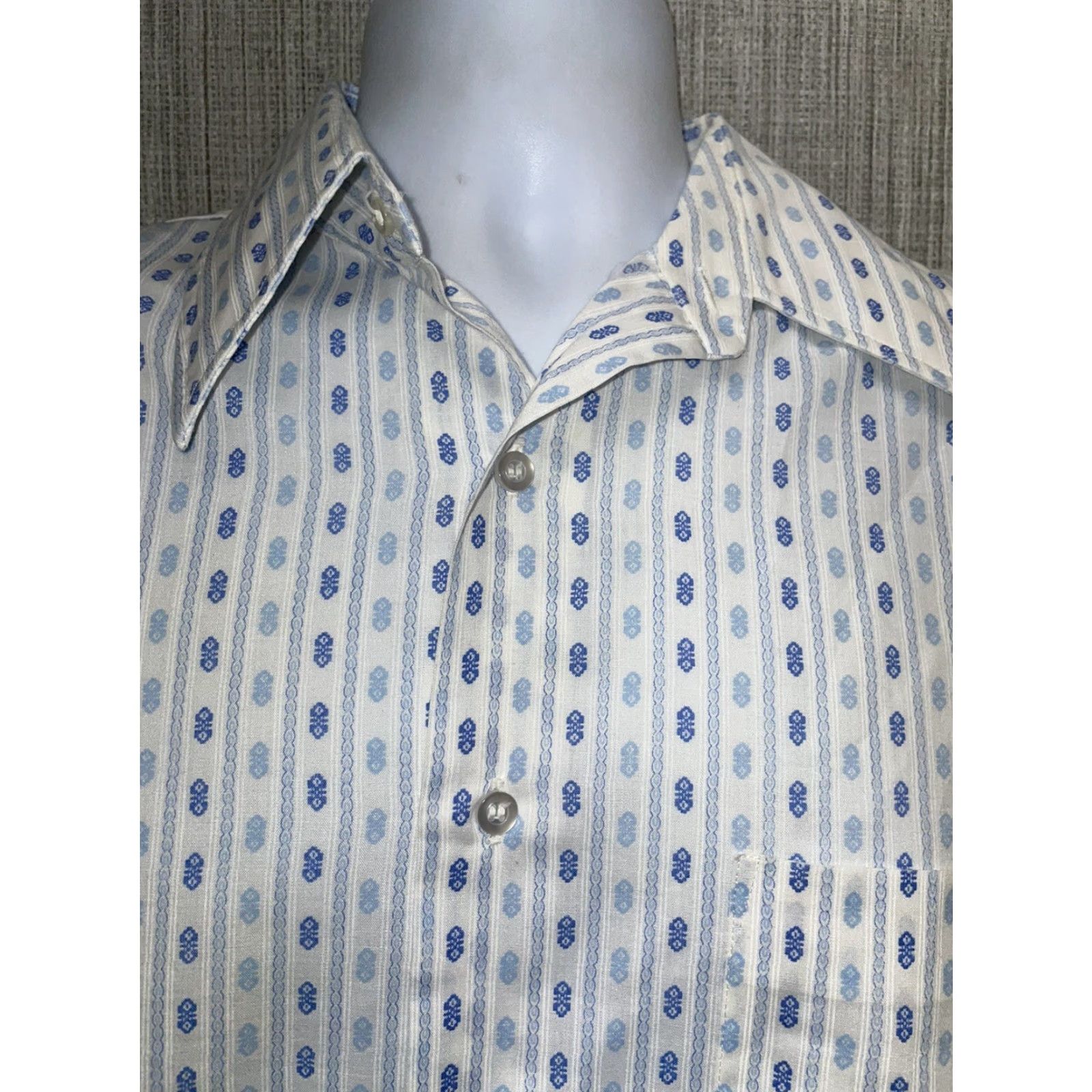 Vintage Manhattan Dura Brite Torque Polyester Blend Blue Button Down Shirt Mens M 15-33 Size US M / EU 48-50 / 2 - 2 Thumbnail