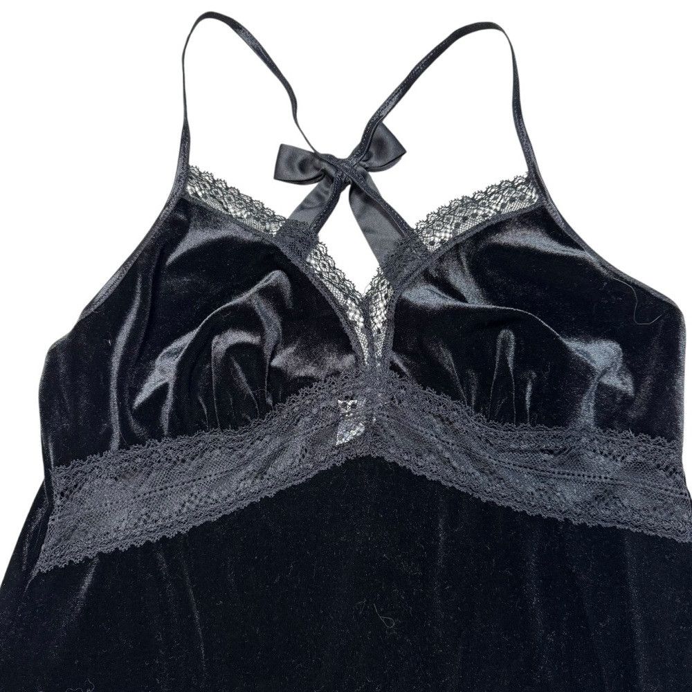 Other Linea Donatella Black Velvet Lace Bow Back Mini Slip Chemis Size L / US 10 / IT 46 - 7 Thumbnail