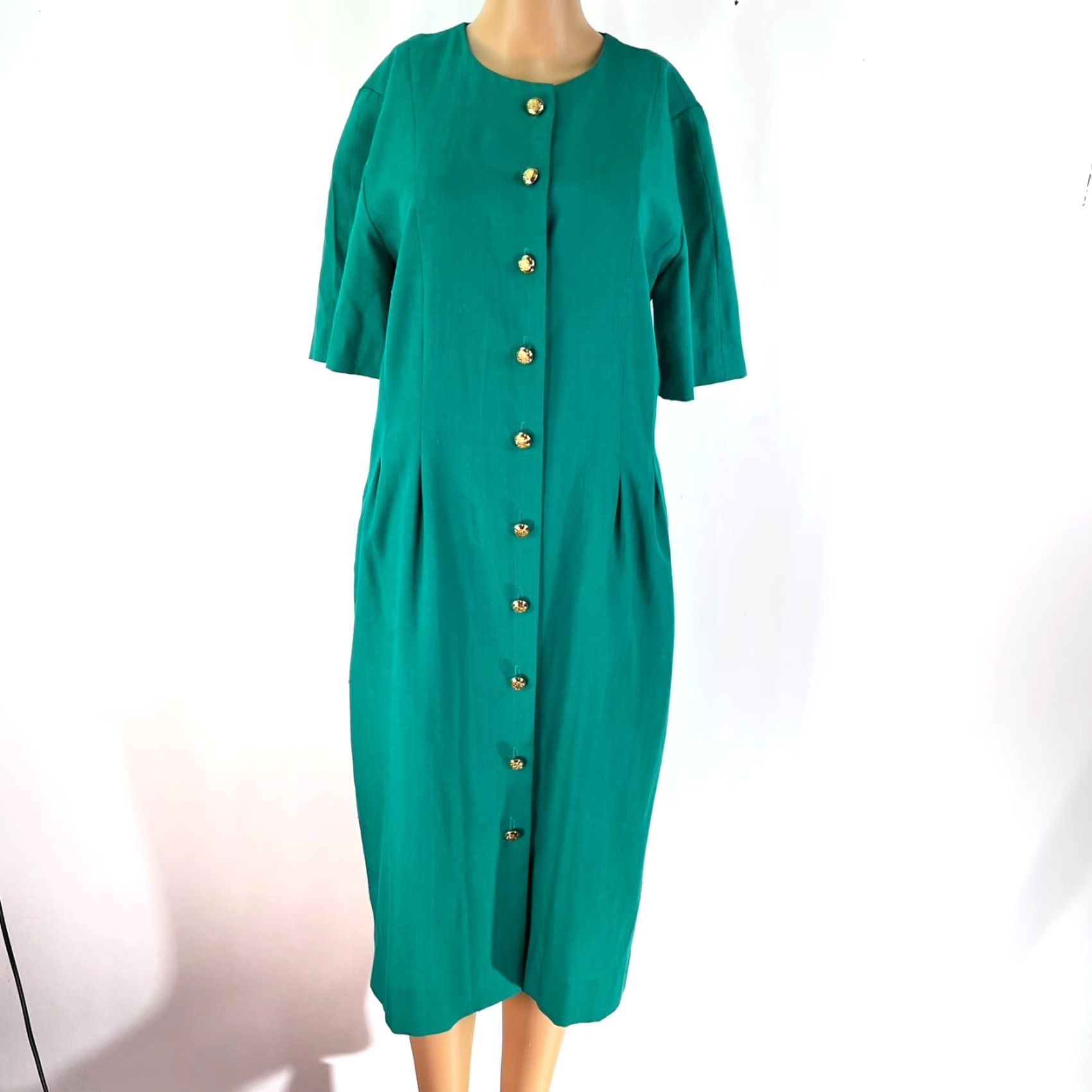 Vintage VINTAGE Brownstone Studio NY Front Button Midi Dress Womens 14 Green Pockets USA Adult Size XL / US 12-14 / IT 48-50 - 6 Thumbnail