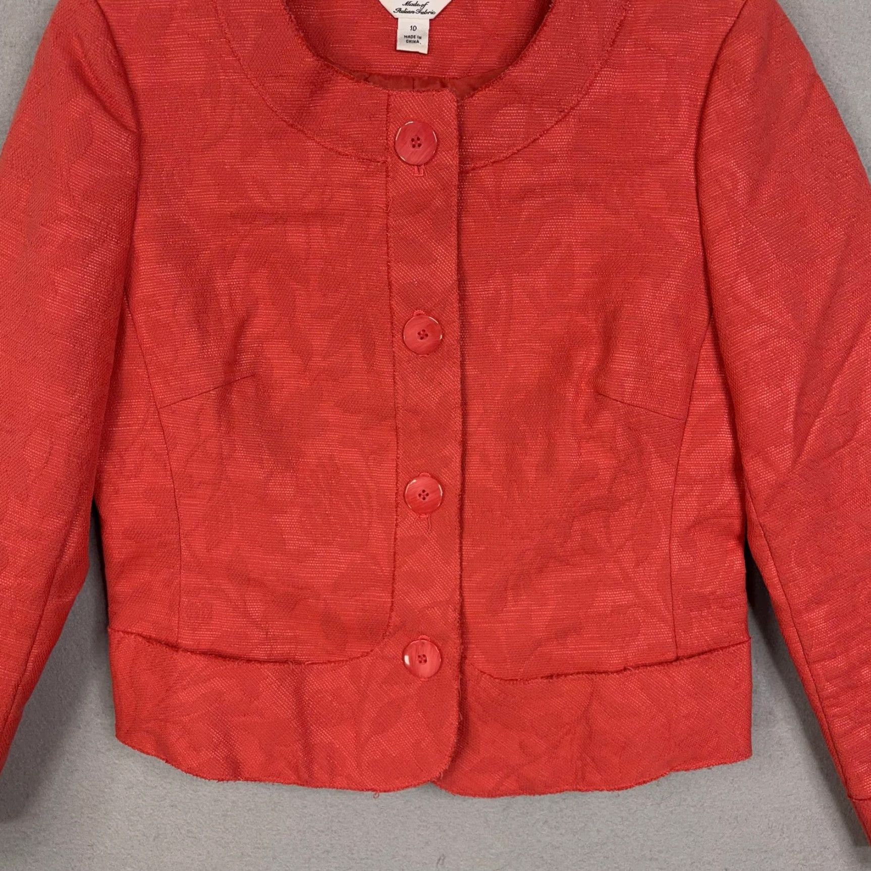 Talbots Talbots Blazer Womens 10P Red Floral Collarless Short Jacket Dressy Feminine Petites Size L / US 10 / IT 46 - 3 Thumbnail