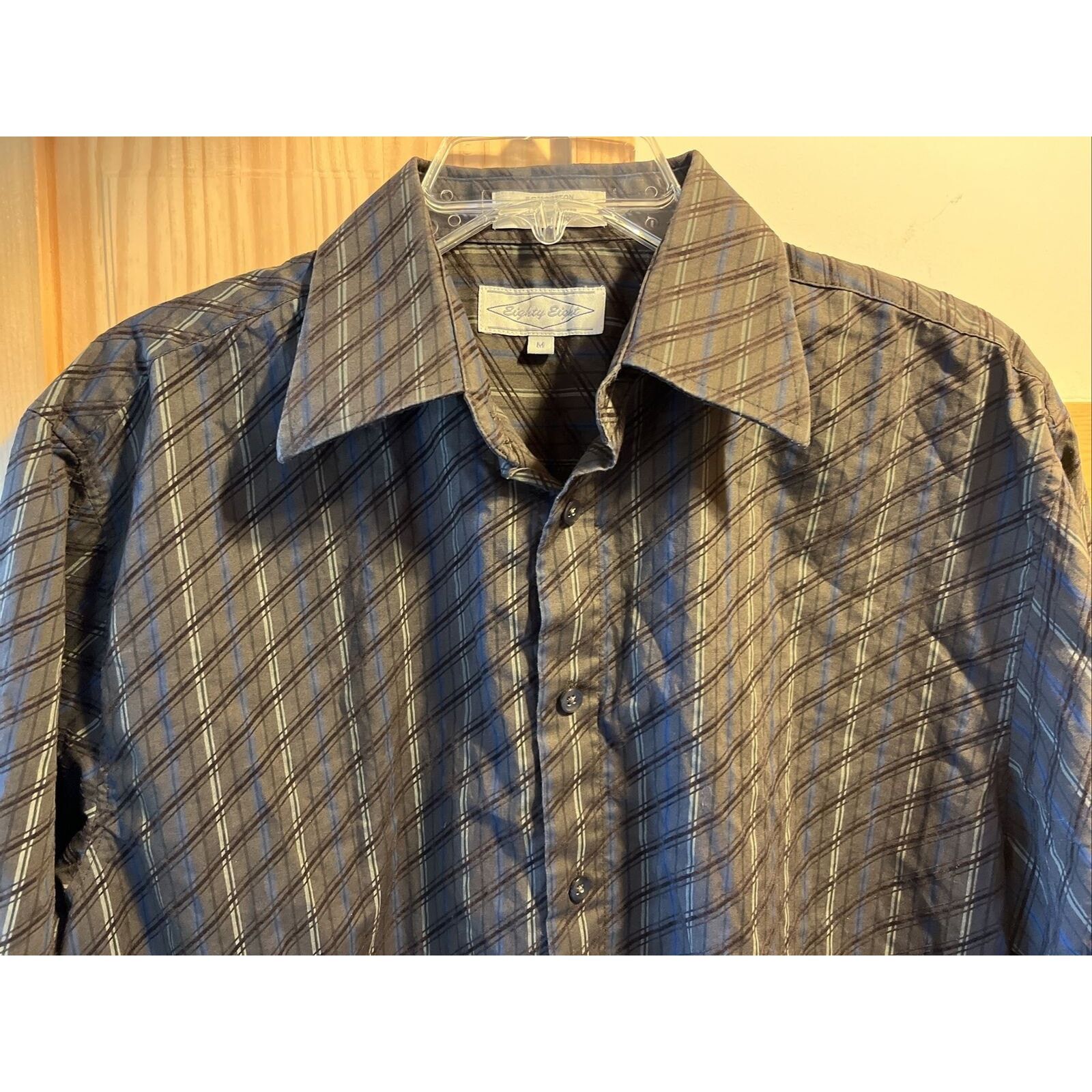 Eighty Eight Eighty Eight Men's M Brown Striped LS Cotton Polyester Shirt Size US M / EU 48-50 / 2 - 6 Thumbnail