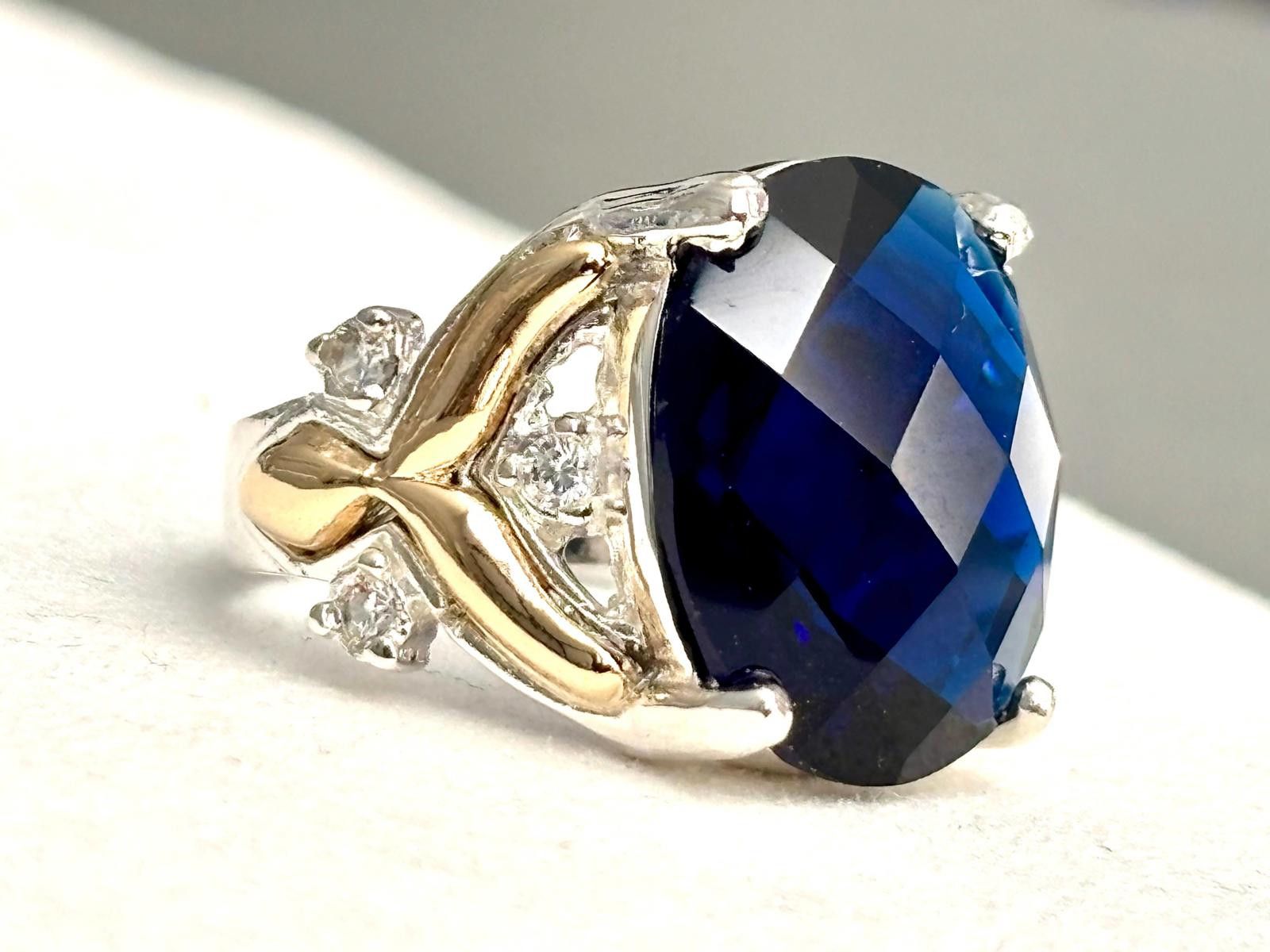 Other 925 Sterling Silver Ring with 10K Gold Accents Blue Quartz 7 Size ONE SIZE - 3 Thumbnail