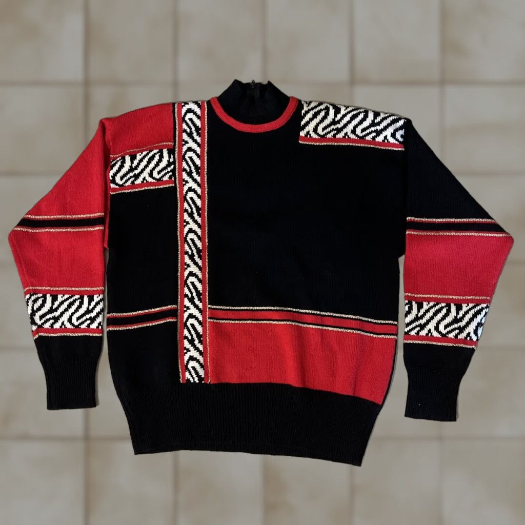 VINTAGE Antonella Preve Sweater Shirt Women L Multicolor 80s 90s Color Block Zebra Block Colors