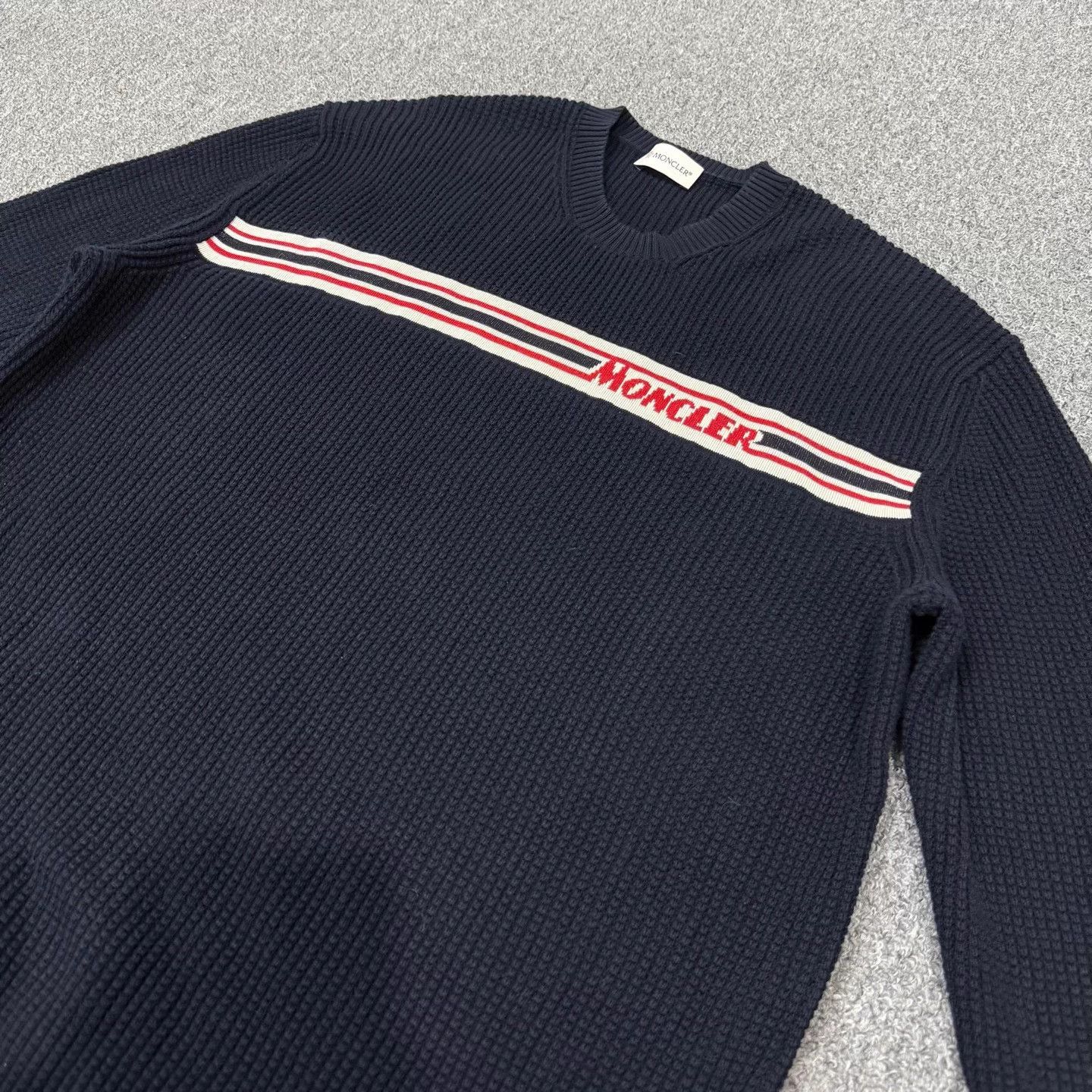 Moncler Moncler Navy striped chest knit sweater XL 99 new Size US XL / EU 56 / 4 - 3 Thumbnail