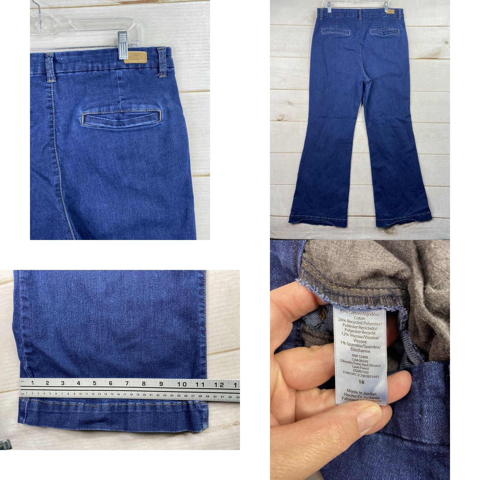 Vintage Sofia Vergara Jeans Trouser Flare 18 High Rise Dark Denim 32" Inseam Regular Plus Size Women Pants Stitch Pockets 5-Pocket Style Nautical Sailor Theme Size 40" / US 18 - 8 Thumbnail