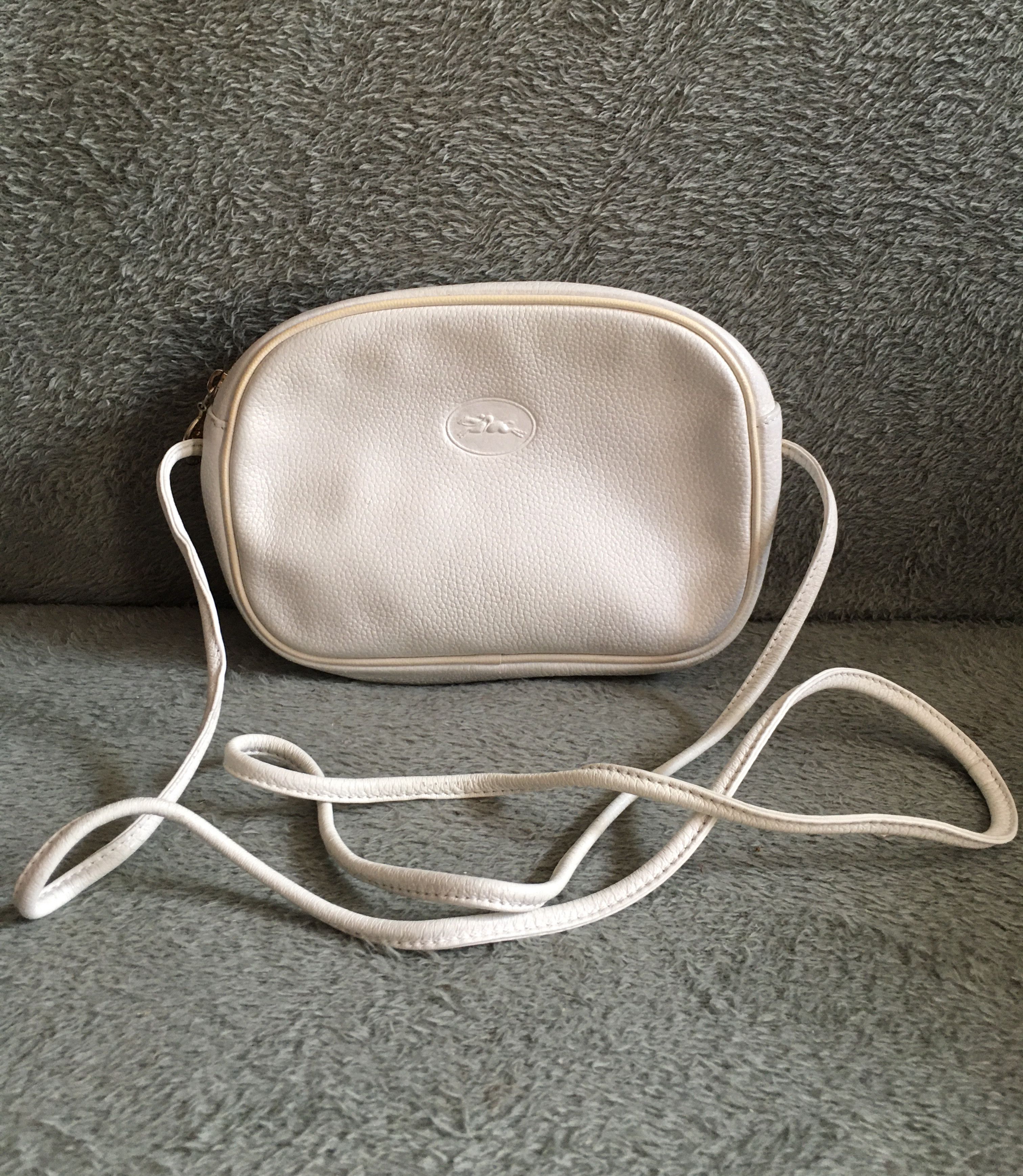 LONGCHAMP Cream Pebbled Leather Shoulder Crossbody Bag