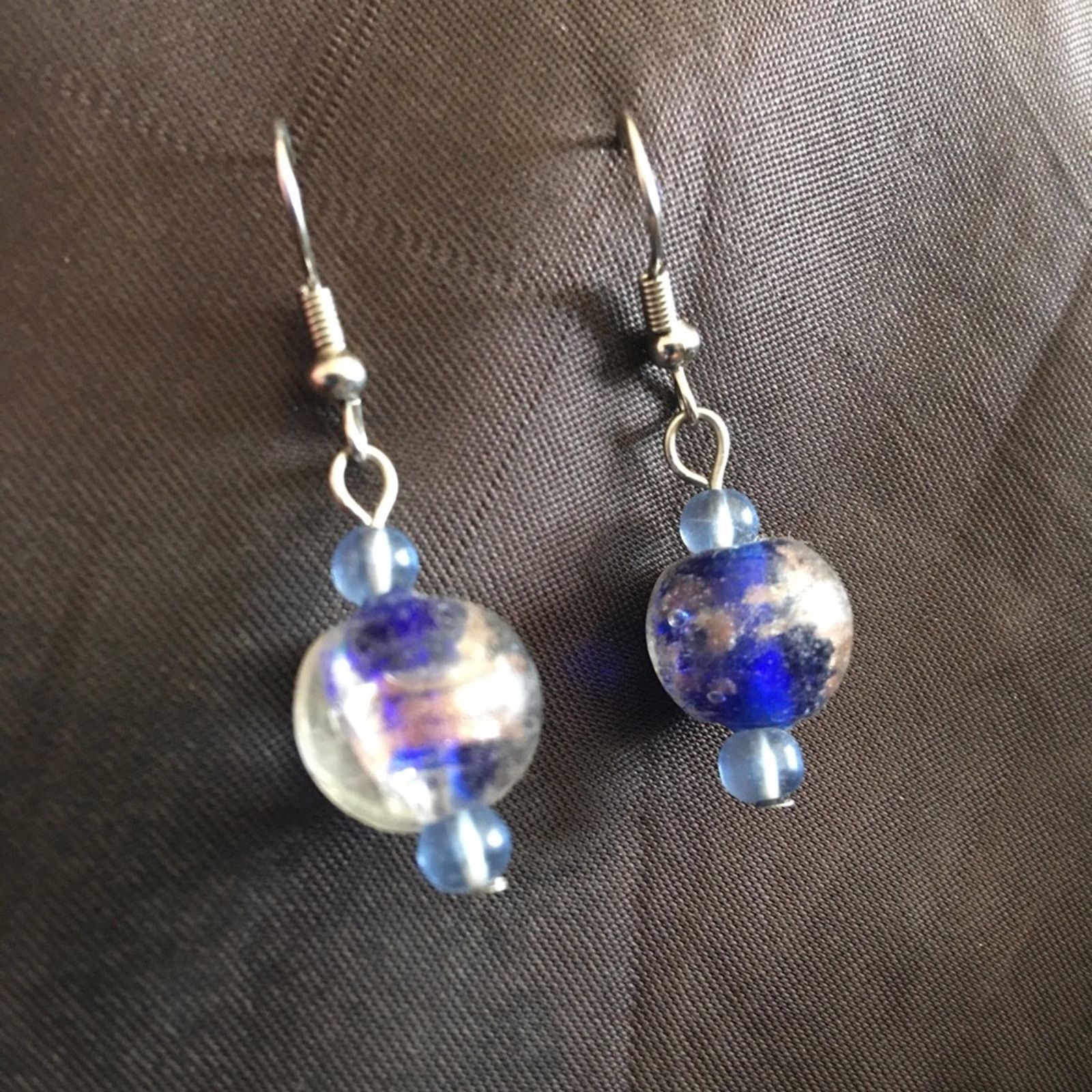 Jewelry Blue tone art glass bead dangle fish hook earrings Size ONE SIZE - 2 Thumbnail