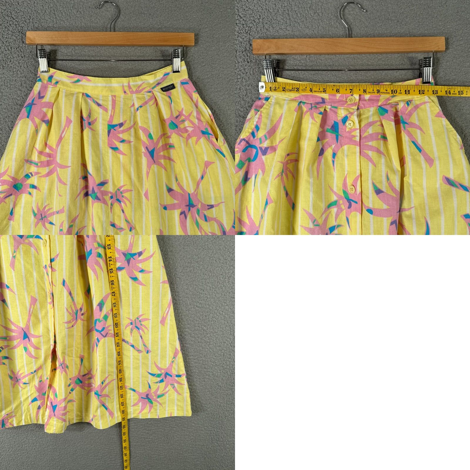 Wrangler VINTAGE Wrangler Palm Tree Skirt High Midi 9/25 80s 90s Denim Cotton Floral Yellow Womens Skirt Size 30" / US 8 / IT 44 - 8 Thumbnail