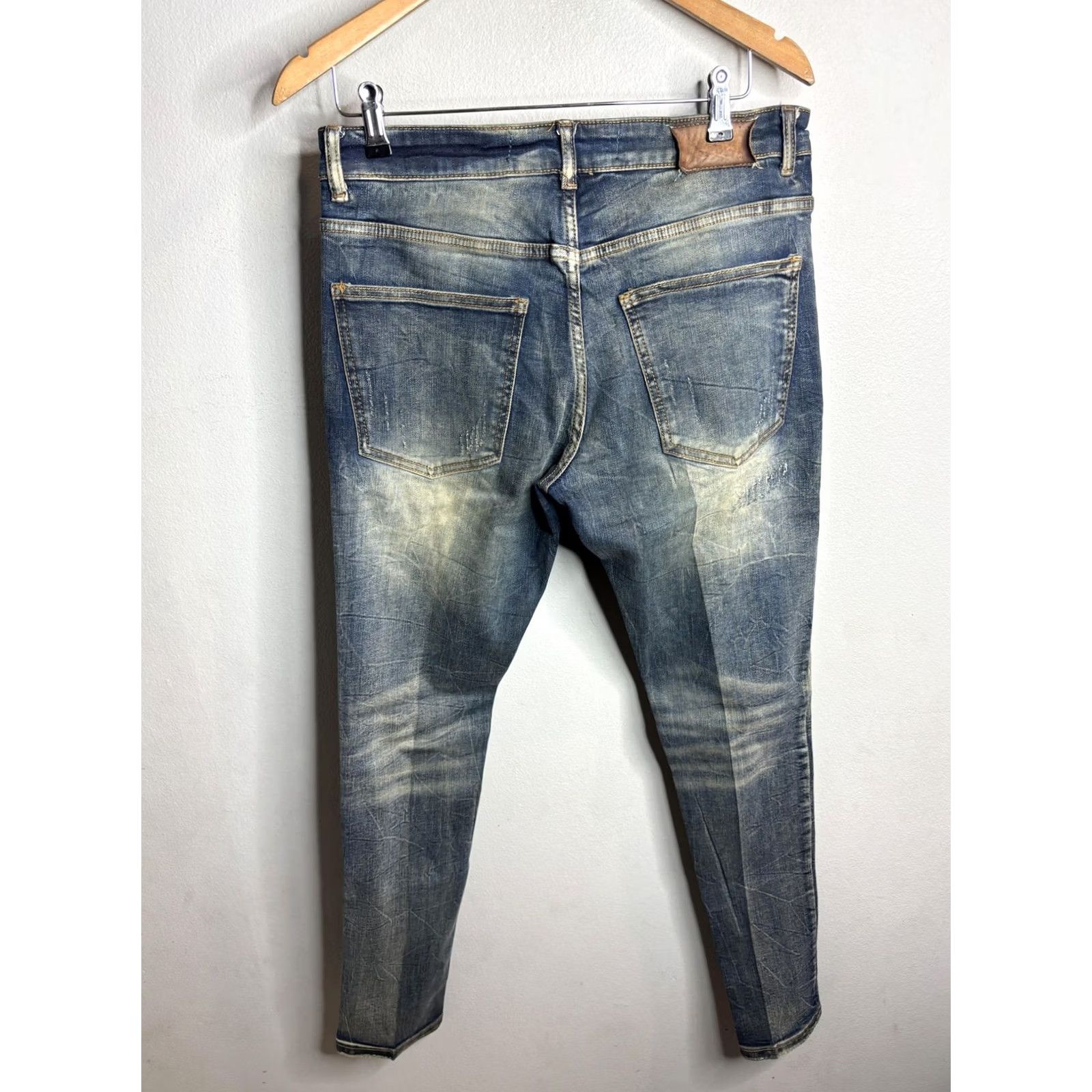 Denime VALABASAS Jeans Mens 32x32 Blue Medium Wash Distressed Skinny Stretch Denim Size US 32 / EU 48 - 4 Thumbnail